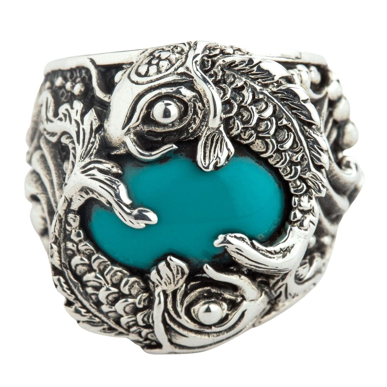 Authentic Turquoise Japanese Koi Fish Sterling Silver Ring for Men - Perfect for Gifts, Weddings & Spiritual Jewelry Collections