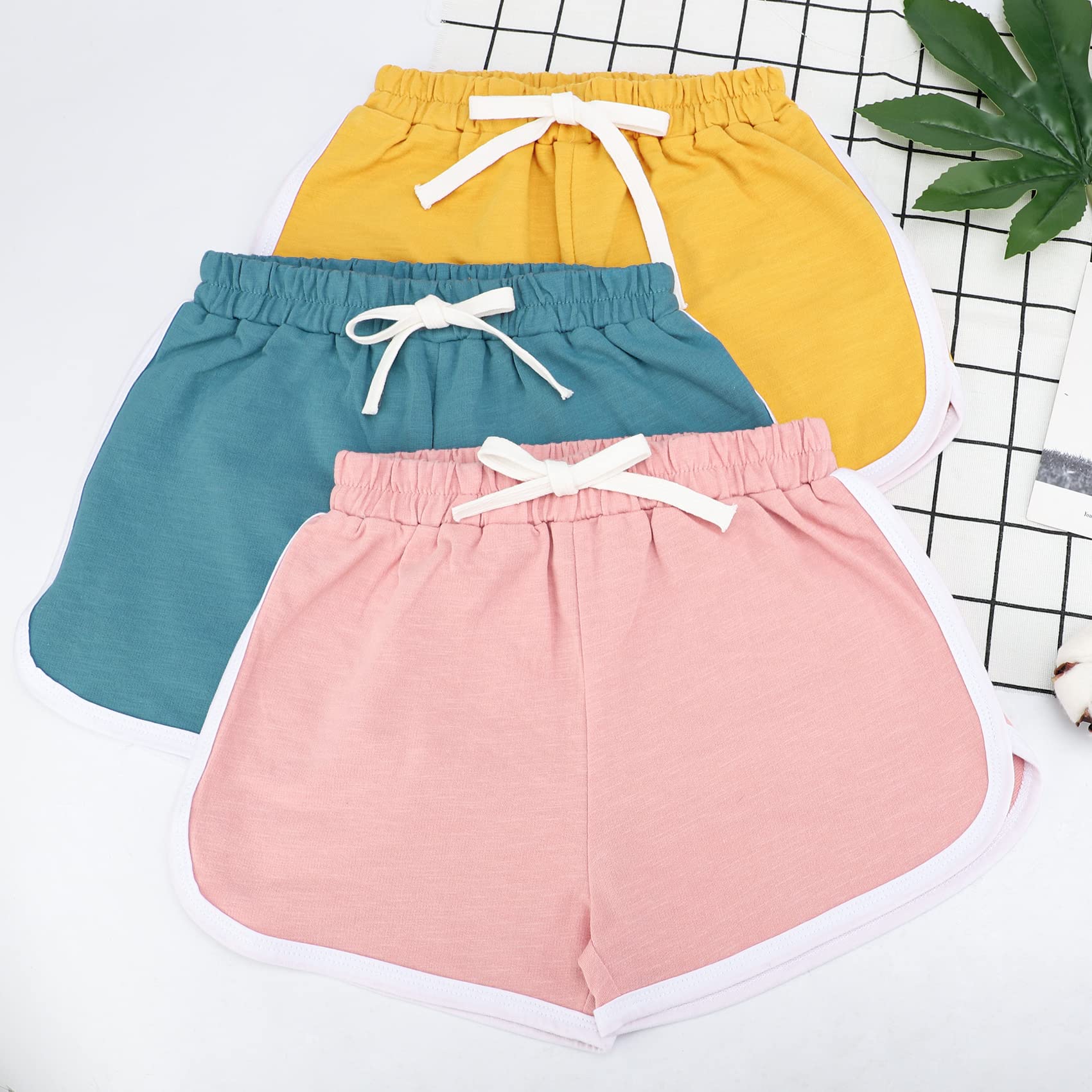 BOOPH 3-Pack Girls' Athletic Shorts - Quick-Dry Running Shorts with Dolphin Print for Kids - Perfect for Sports, Gym Class & Summer Play
