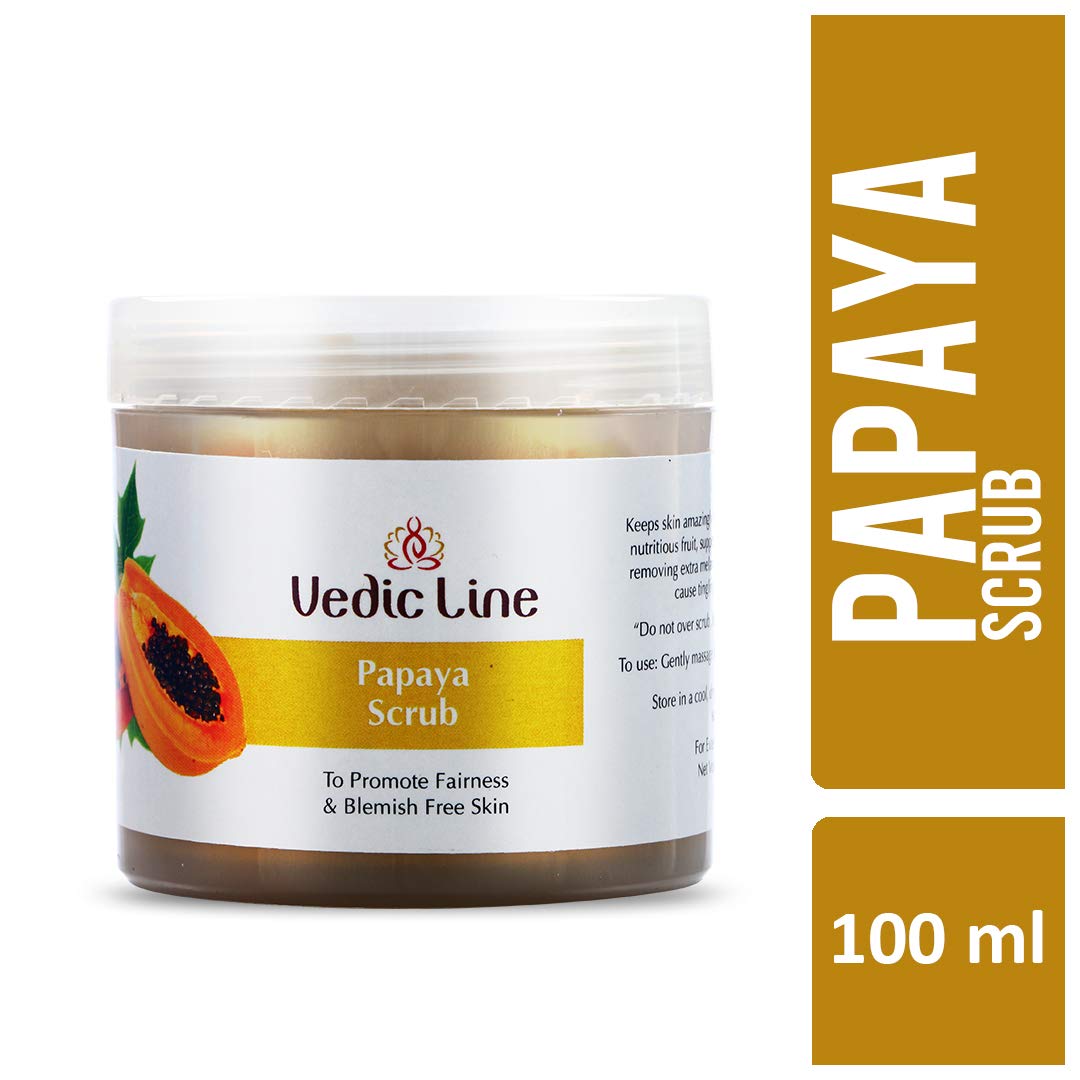 Vedicline Papaya Face Scrub with Aloe Vera, Walnut & Almond Oil - Exfoliates Dead Skin, Reduces Uneven Tone & Unclogs Pores for Healthy Clear Skin (100ml) - Perfect for Daily Skincare Routine & Acne-Prone Skin