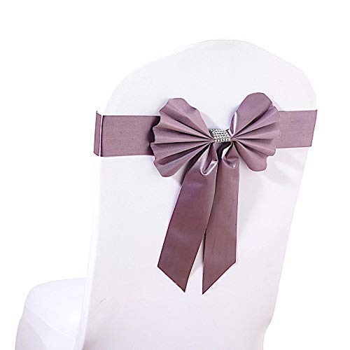 100 Pcs Amethyst Reversible Satin Faux Leather Bow Tie Chair Sashes with Buckles - Elegant Wedding Ceremony & Reception Decorations for Chairs, Tables, and Party Decor