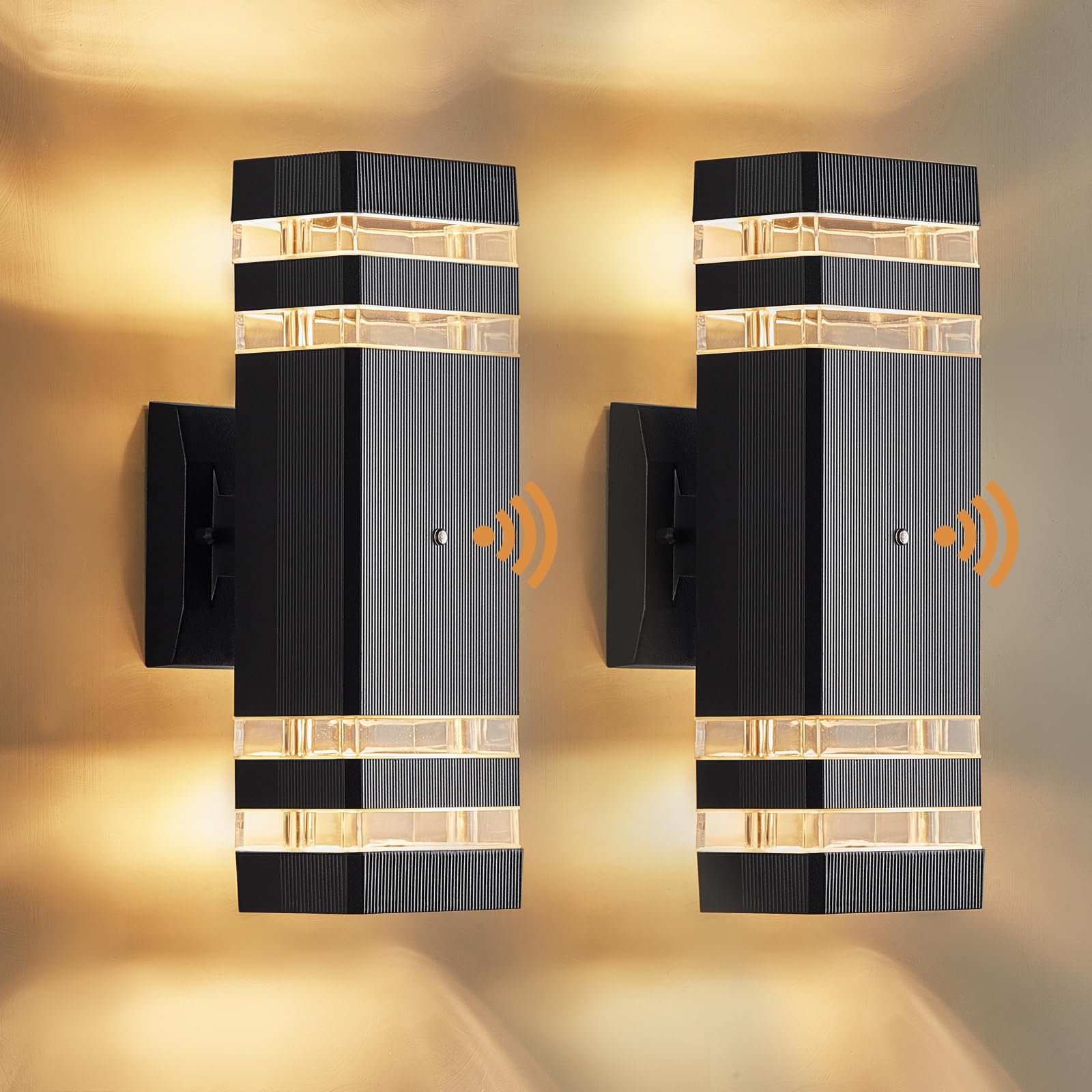 Dusk to Dawn Outdoor Wall Lights 2 Pack - 3000K Warm White Waterproof Porch Lighting Fixtures for House, Patio & Garden - Modern Up and Down Exterior Lights for Enhanced Curb Appeal & Nighttime Safety