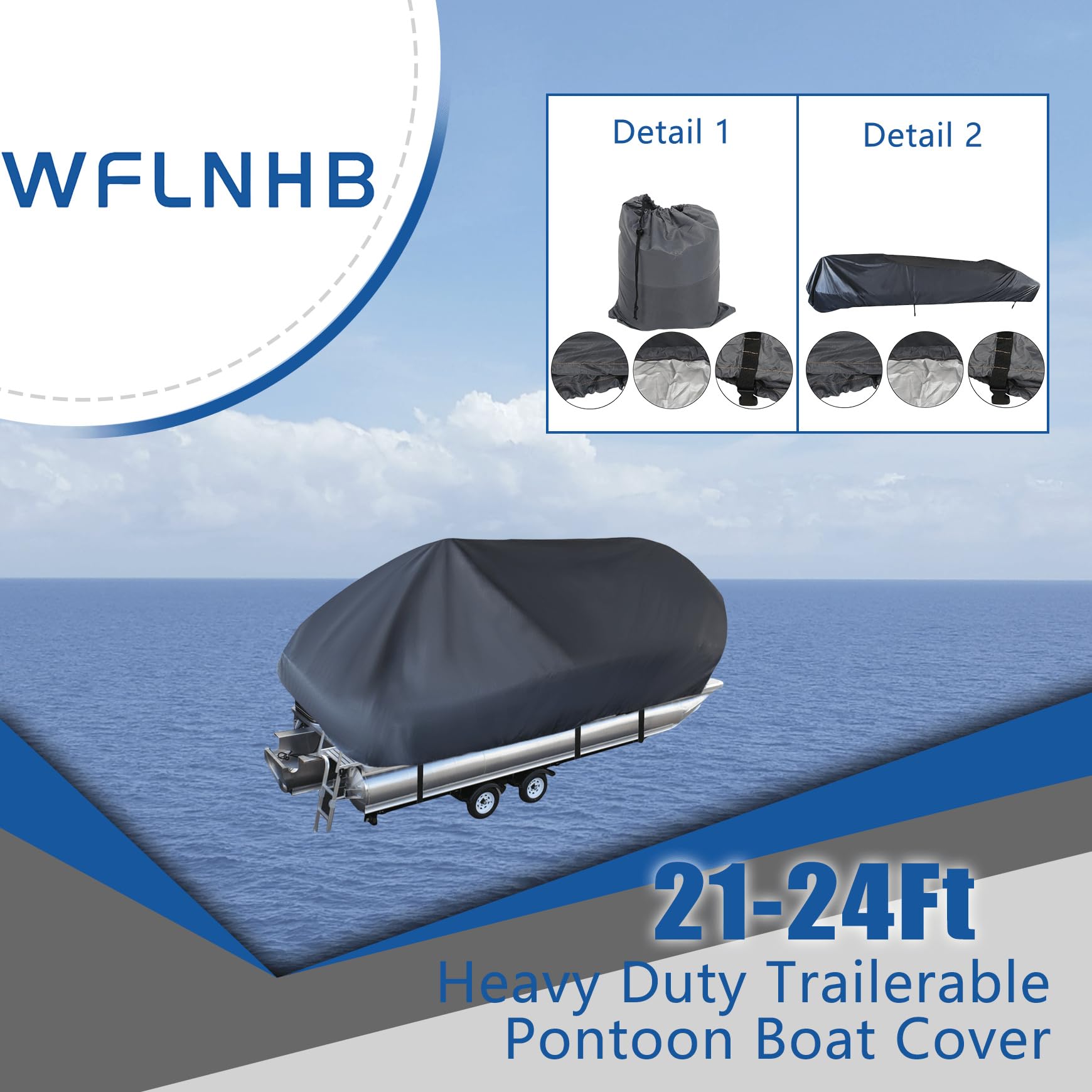Silscvtt 21-24Ft Heavy Duty Waterproof Pontoon Boat Cover - Replacement for Deck Boat & Runabout - UV Resistant & Trailerable - Gray - Perfect for Outdoor Storage & Travel Protection
