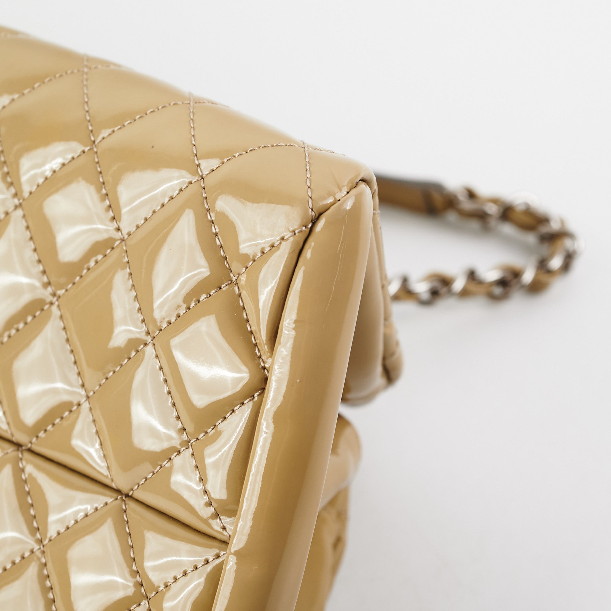 Chanel Mademoiselle Sage Green Patent Leather Bowler Handbag for Women | Luxury Designer Shoulder Bag for Work, Travel & Evening Events