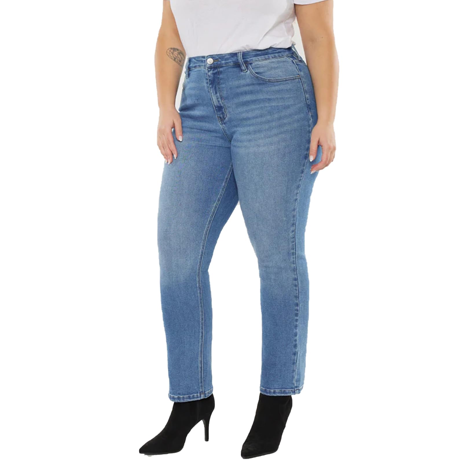 LEIJIJEANS Women's Plus Size Straight Leg Jeans - Blue Stretchy Slim Fit High Waist Denim Pants for Curvy Women | Perfect for Casual Wear, Office & Date Nights