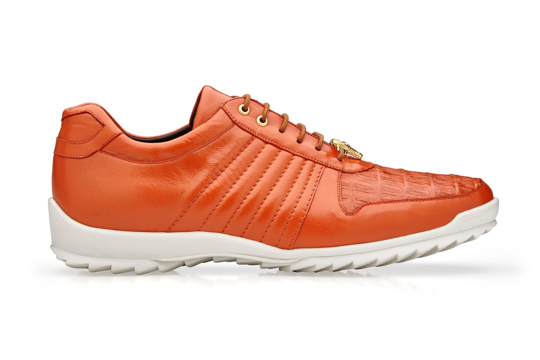 Belvedere Astor Genuine Hornback Caiman Crocodile Leather & Soft Calfskin Sneakers in Orange - 33599 | Luxury Men's Dress Shoes for Formal Occasions & Business Events