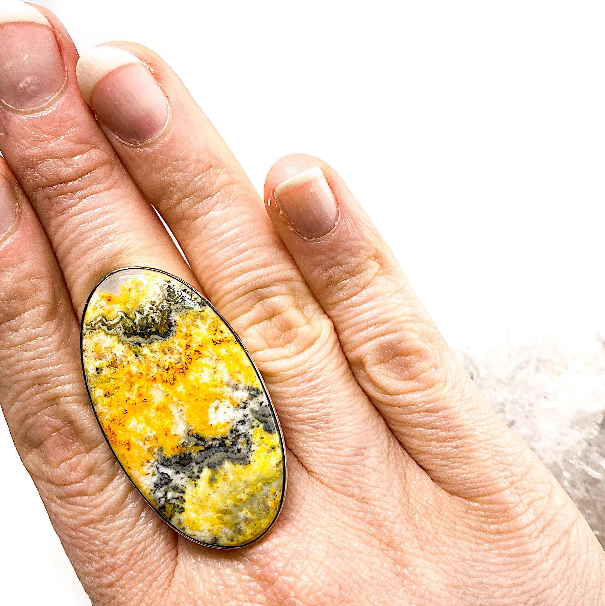 Bumble Bee Jasper Long Oval Cabochon Ring - Size 11 (KRGJ1186) - Handmade Gemstone Jewelry for Boho & Nature Lovers