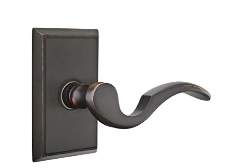 Emtek Passage Set with Cortina Lever - Oil Rubbed Bronze Rectangular Rosette (Right Hand) | Premium Door Hardware for Modern Homes & Offices
