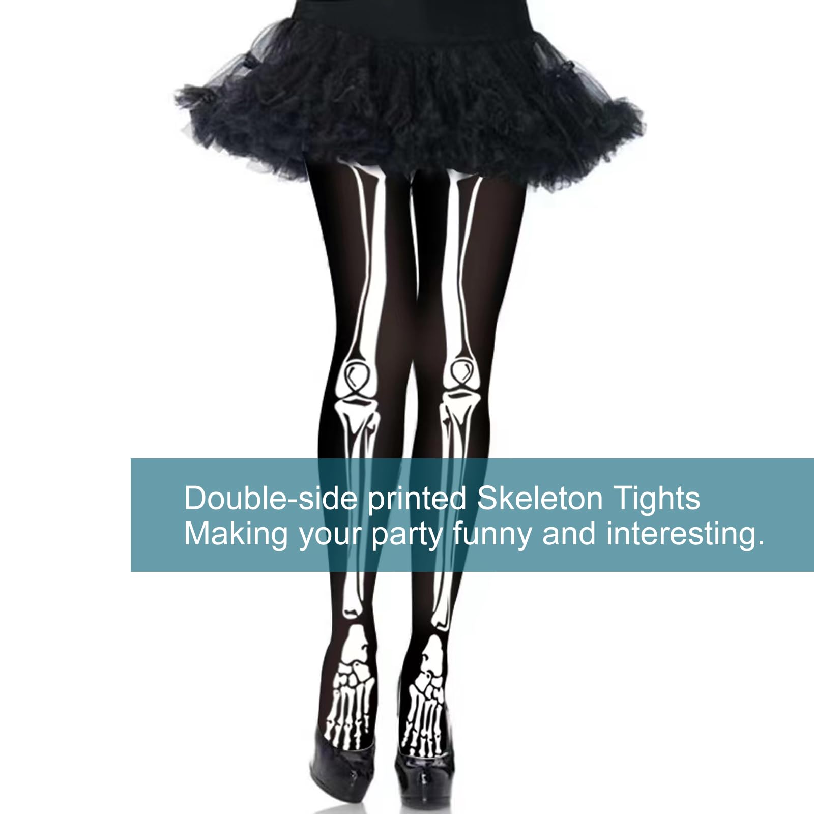 Zombie Skeleton Tights - Black Halloween Leggings for Costume & Cosplay