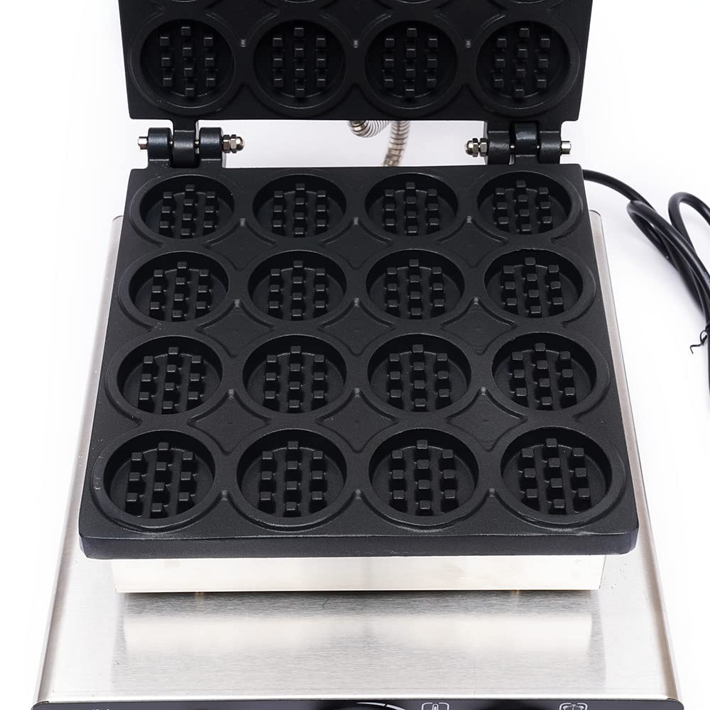Nonstick Electric Waffle Maker Machine - 16 Mini Round Waffles, 1750W Stainless Steel with Temperature & Time Control (50~300℃), 110V for Home & Commercial Use - Perfect for Breakfast, Brunch, and Dessert Parties