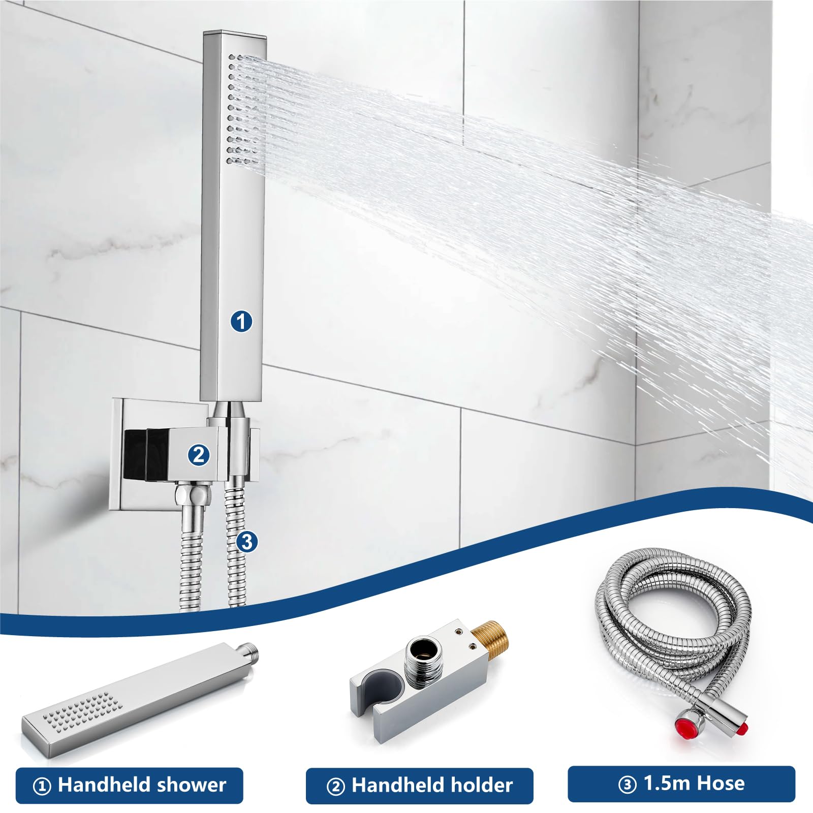 Midanya 10 Inch Square Rain Shower System - Polished Chrome Rainfall Shower Head with Handheld Sprayer, Waterfall Tub Spout & Mixer Valve Combo for Bathroom Remodeling - Perfect for Spa-Like Shower Experience and Modern Bathroom Upgrade