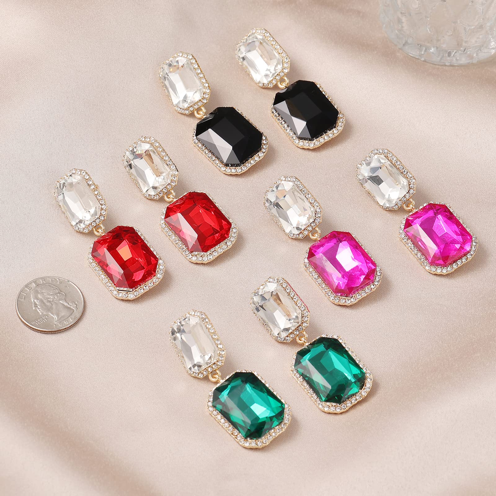 Vintage Rhinestone Statement Earrings - Big Crystal Rectangle Drop Dangle Earrings for Women | Evening, Prom, Pageant, Party, Wedding & Special Occasion Jewelry