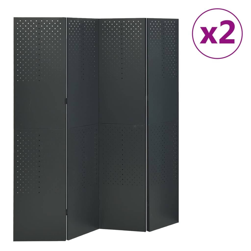 VidaXL 4-Panel Steel Room Divider Screen - 2 Pack Anthracite, 63