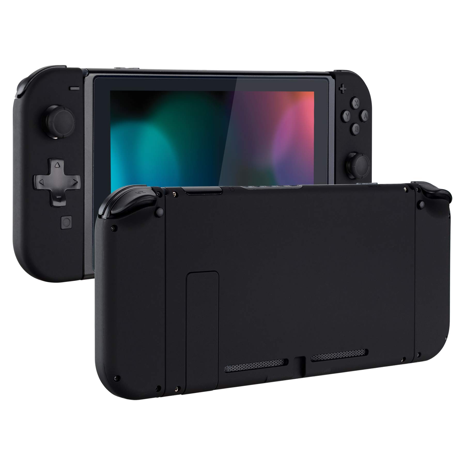eXtremeRate Soft Touch Grip Back Plate & Joycon Housing Shell for Nintendo Switch (D-Pad Version) - DIY Replacement Shell with Full Set Buttons - Black - Perfect for Gaming Comfort & Customization