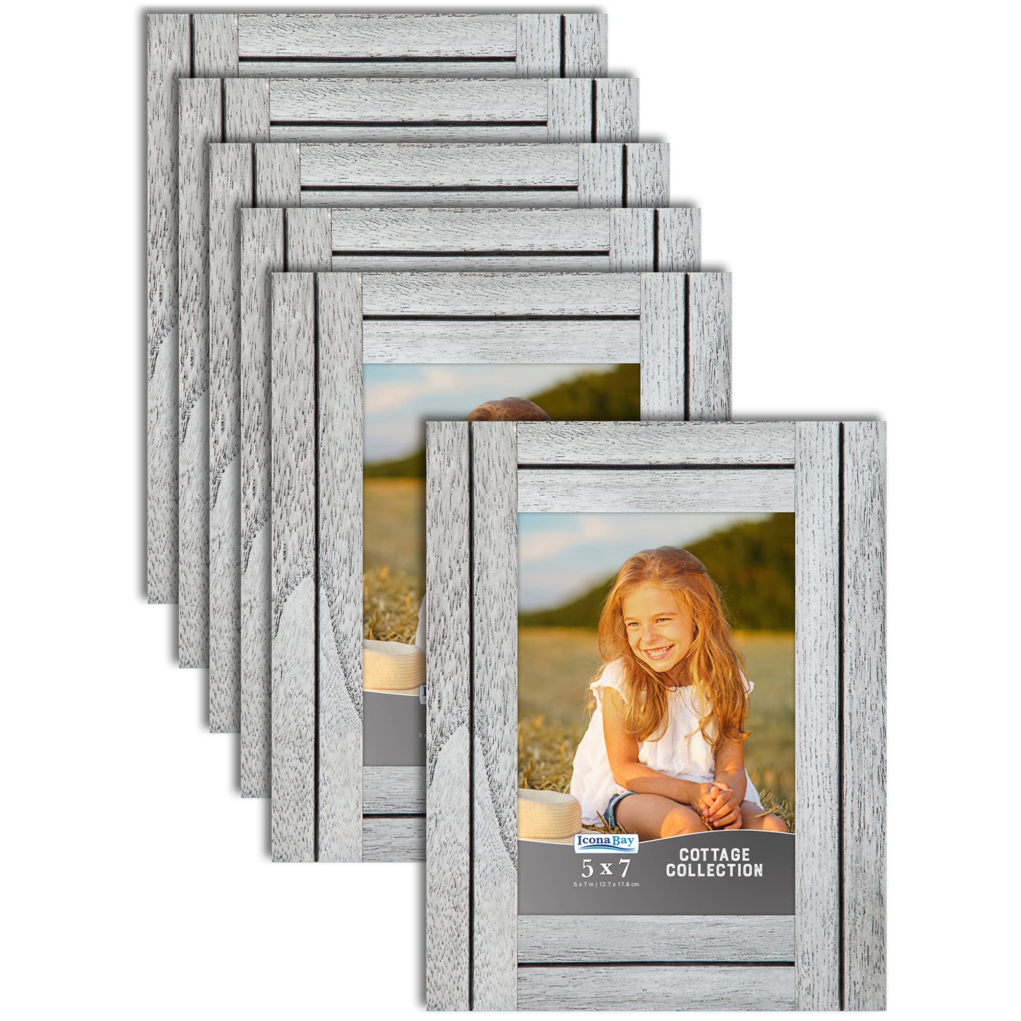 Icona Bay 5x7 (13x18 cm) Picture Frames - Farmhouse White Wooden Photo Frames Set of 6, Rustic Wall Decor for Living Room, Bedroom, Office & Gallery Displays