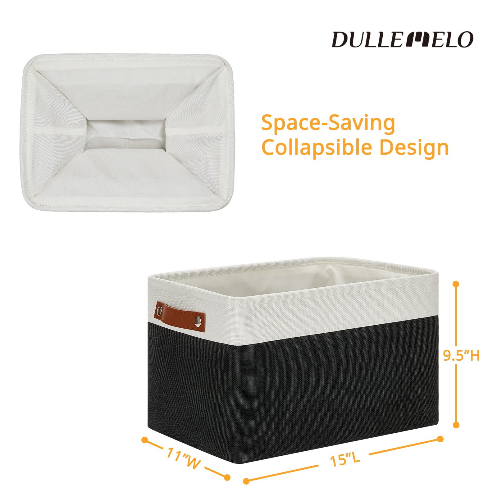 DULLEMELO Linen Closet Organizer & Storage Basket with Handles - White & Black for Shelves, Closet, Office, Bedroom | Perfect for Organizing Clothes, Toys, Gifts & Home Decor Storage Solutions