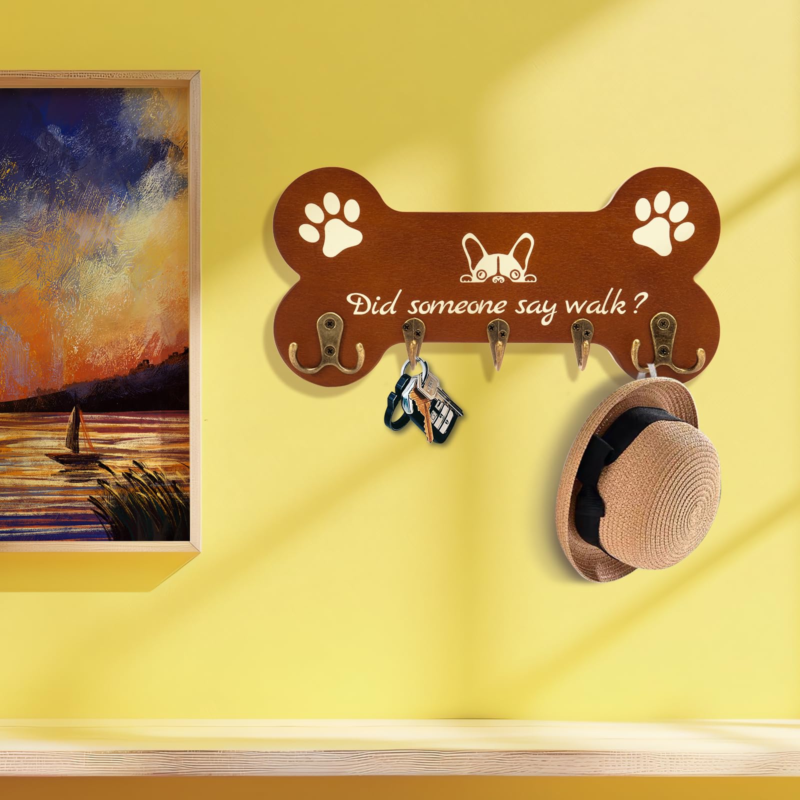 Wall Mounted Bone Shaped Dog Leash Holder - 5 Hook Coat Rack for Entryway, Door & Bedroom Organization - Durable Dog Accessories for Pet Lovers (11.8