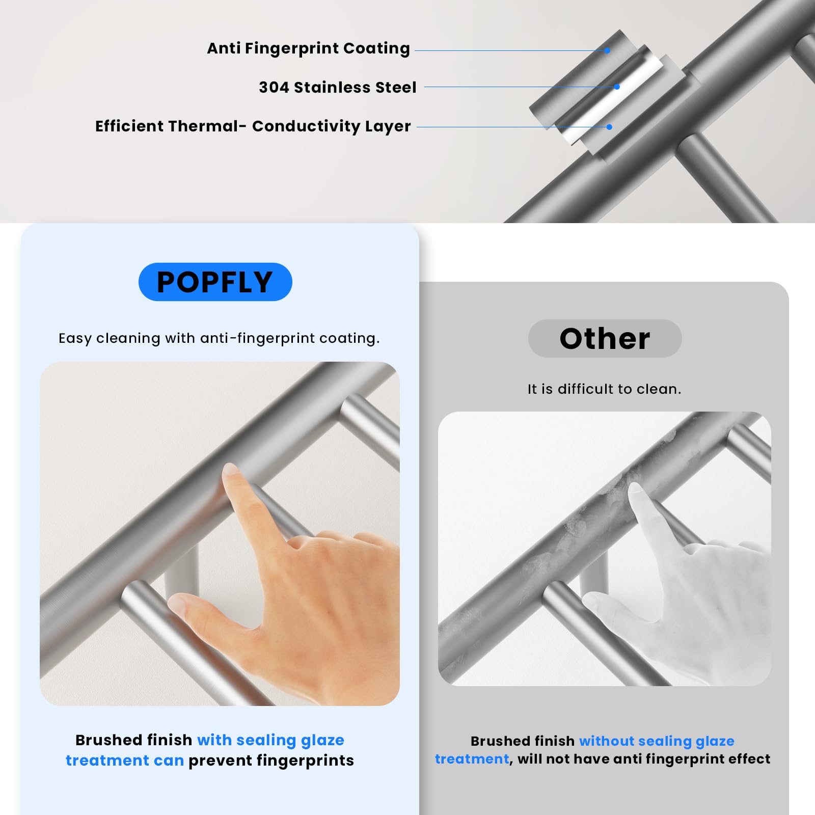 POPFLY 4-Bar Heated Towel Rack - Wall Mounted Electric Towel Warmer with Timer & Temperature Control - 304 Stainless Steel Bathroom Towel Heater - Perfect for Spa, Luxury Bathrooms & Cold Weather Comfort
