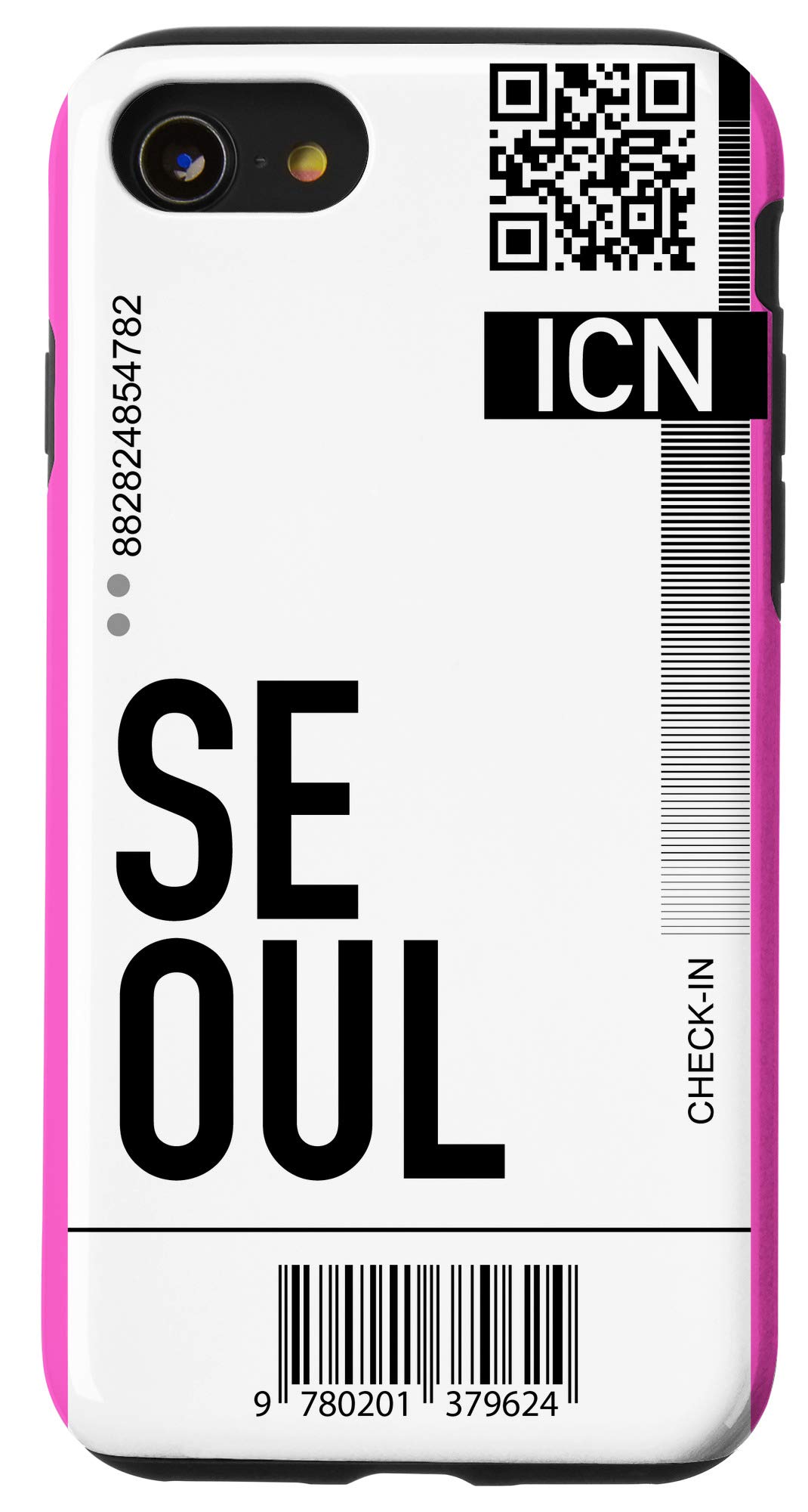 iPhone SE (2020)/7/8 Phone Case - Pink Boarding Pass Design with Seoul Air Ticket Print - Travel Souvenir Gift for Airplane Enthusiasts - Perfect for Travel, Vacation & Flight Adventures