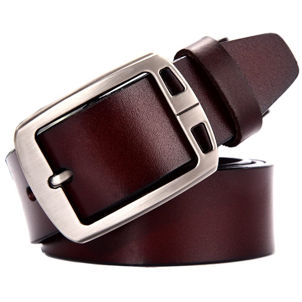 Premium Genuine Cow Leather Belt for Men - Classic Vintage Pin Buckle Design - Durable Dress & Jeans Belt for Casual & Formal Wear - Perfect for Office, Date Night & Everyday Use