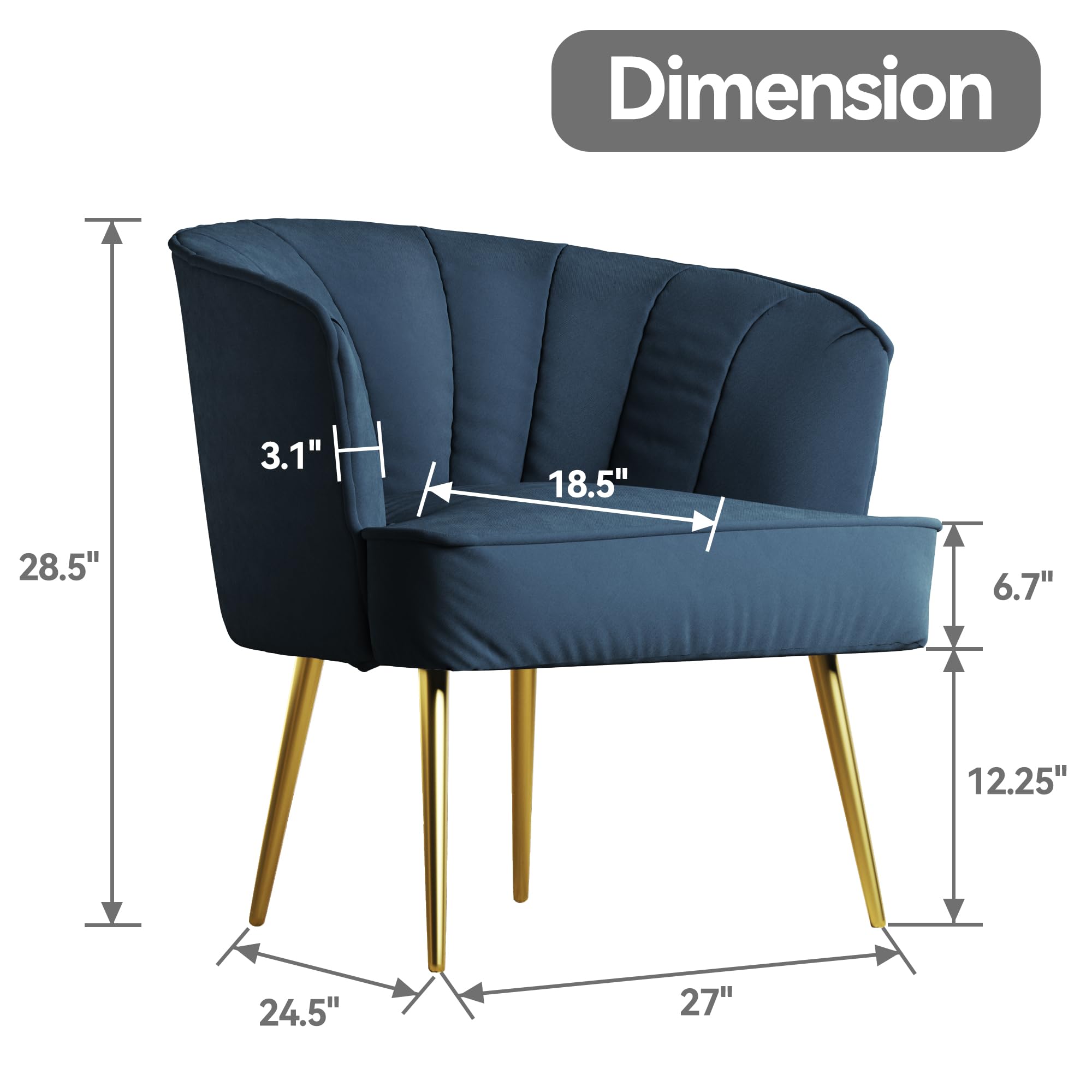 Modern Velvet Lounge Chair with Golden Metal Legs - Blue Accent Side Chair for Living Room, Bedroom, Dressing Room & Home Office - Perfect for Relaxing, Reading & Decorating Your Space
