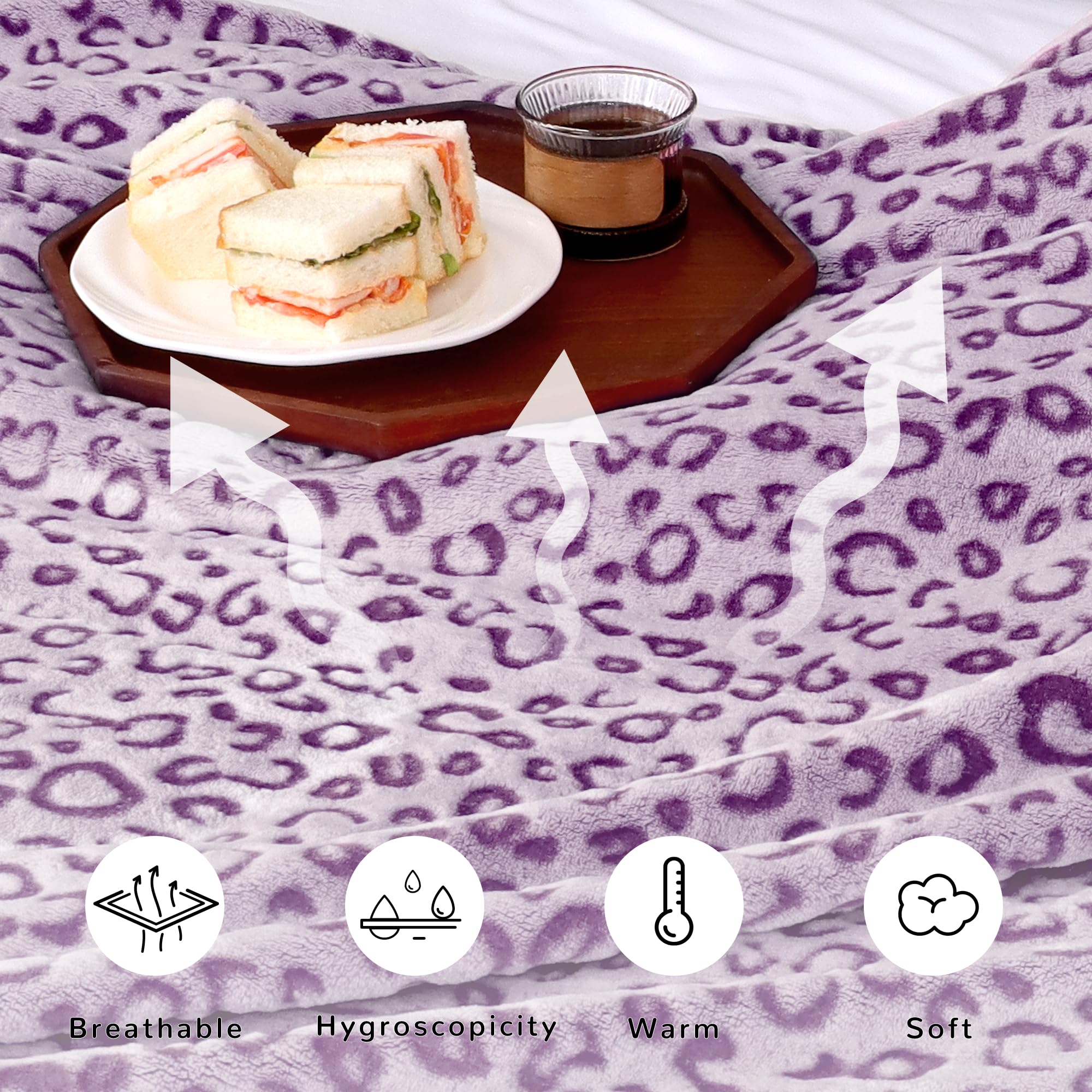 Cozy Purple Leopard Print Blanket - Ultra Soft Lightweight Throw for Bed, Couch & Sofa | Warm Flannel Fleece Blanket for Women, Girls, Bedroom Decor & Winter Nights