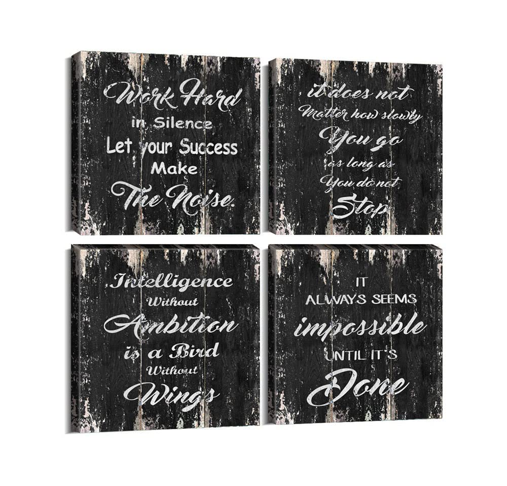 Inspirational Wall Art for Office & Home - Motivational Quotes Canvas Prints Framed Decor (12x12x4) - Perfect for Office, Bathroom & Living Room Wall Decor