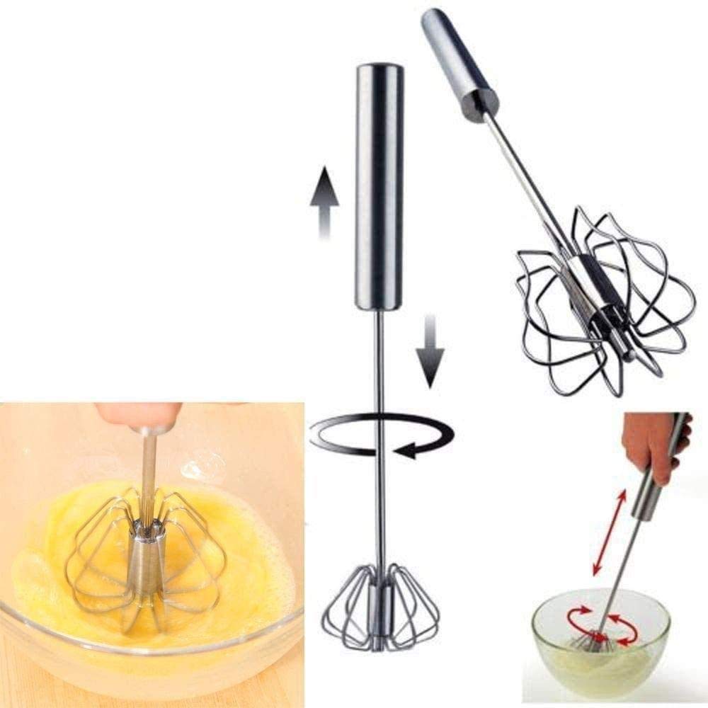 2 Pack Stainless Steel Rotary Egg Beater - Semi Automatic Hand Push Whisk Blender for Eggs, Milk Frothing & Mixing | Durable 14