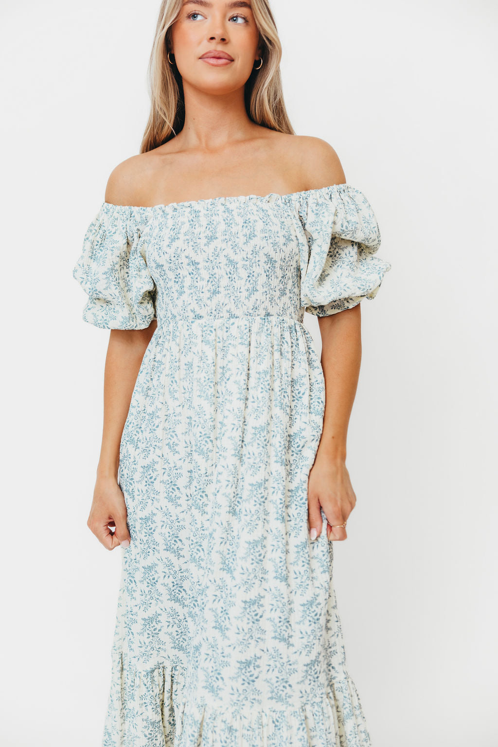 Livvy 100% Cotton Maxi Dress - Blue Foliage Print, Flowy Long Summer Dress for Women, Perfect for Beach Vacations, Garden Parties & Casual Outings