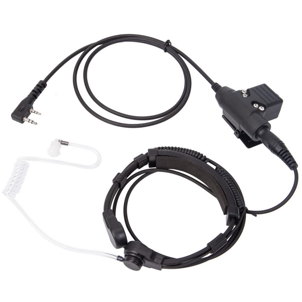 MOOKEENONE U94 PTT Tactical Headset - NATO Military Grade Walkie Talkie Microphone with Throat Mic & Earpiece for Baofeng Radios - Ideal for Outdoor Adventures, Security Operations & Emergency Communication