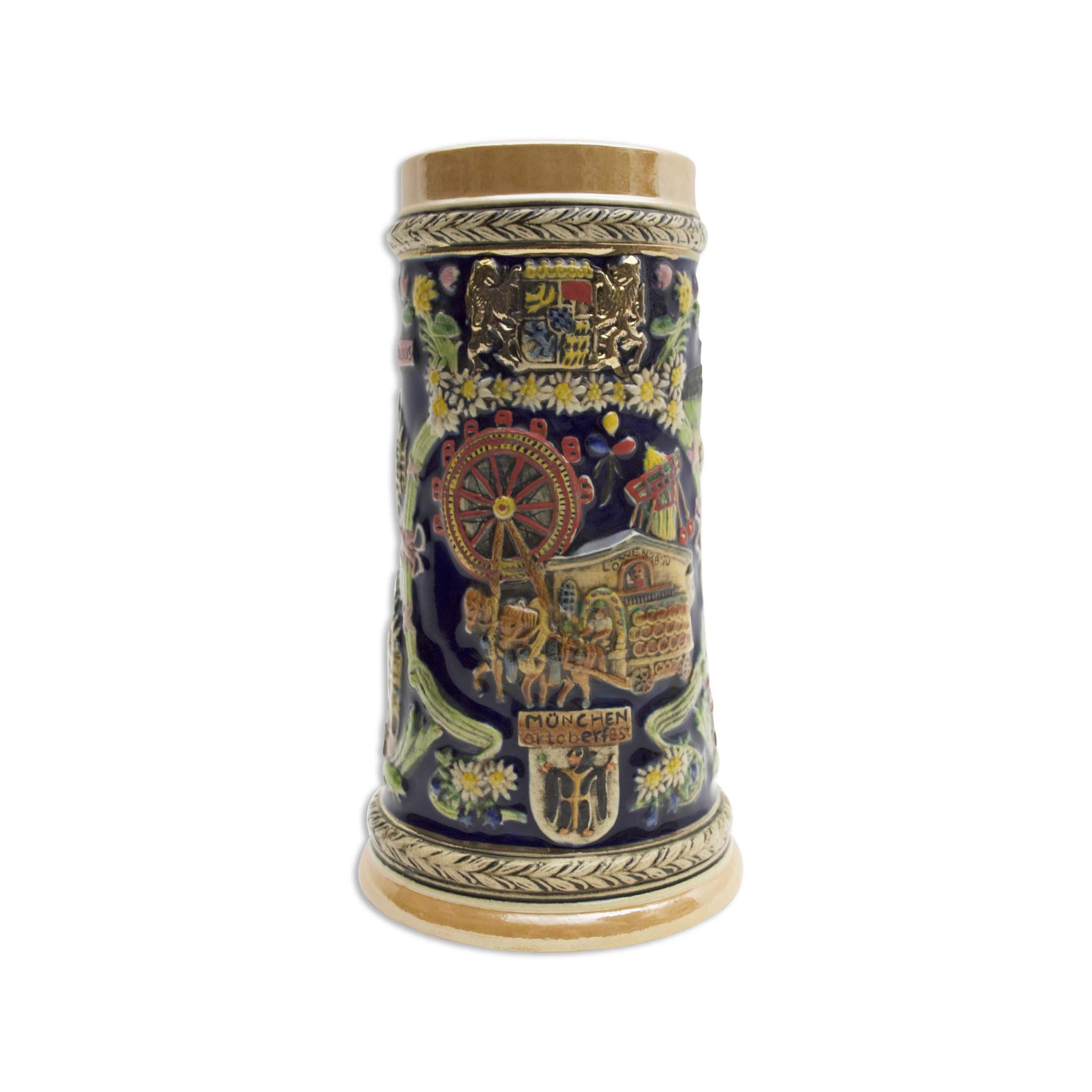 1 Liter OktoberfestHaus Large Beer Stein Tankard Mug - Hand-Painted Engraved Munich Oktoberfest Beer Mug for Men - Perfect for German Beer Festivals, Home Bars & Gift Giving