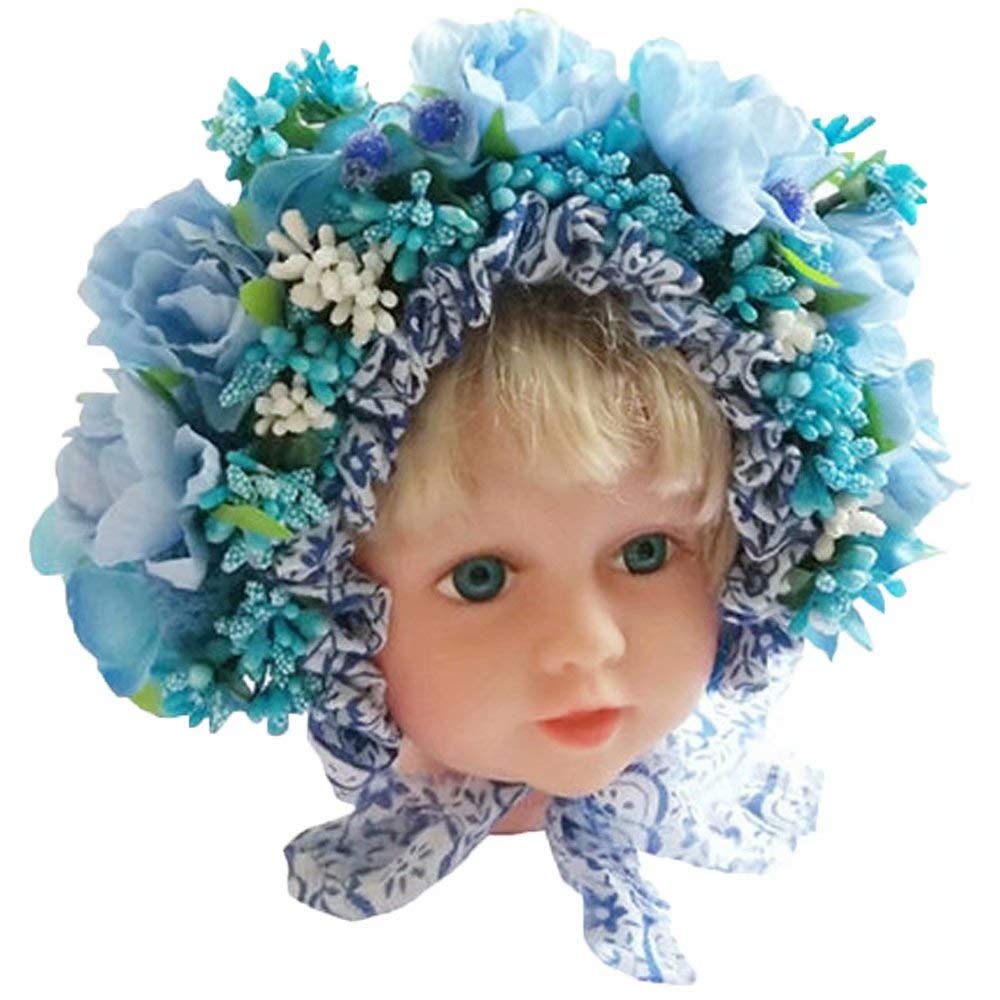 MUZI Adjustable Baby Girl Flower Headband - Floral Headdress Hair Accessories for Photography, Baby Princess Costume (Blue, XY-10) - Perfect for Newborn Photo Shoots, Birthday Parties & Special Occasions