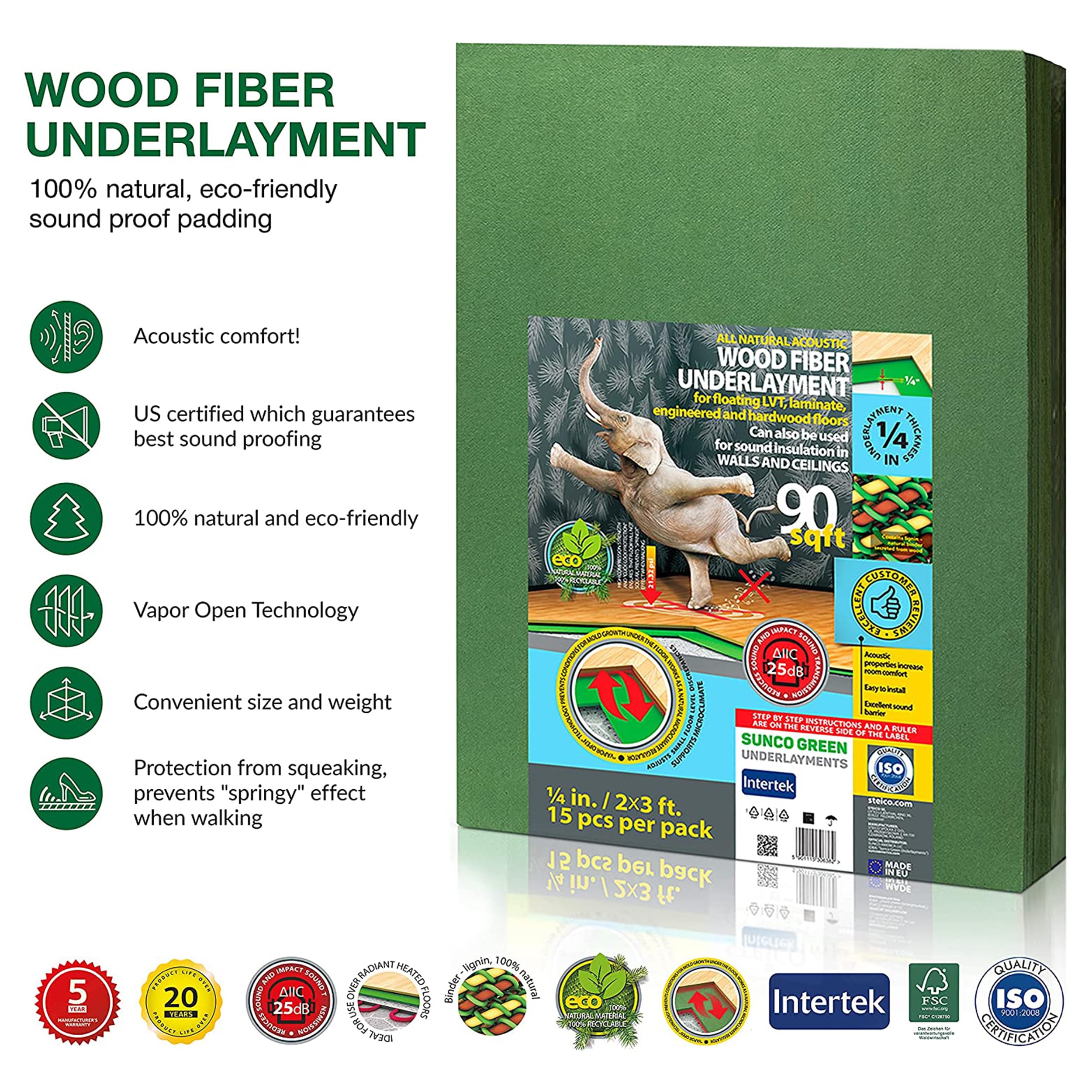 Premium 6mm (1/4 Inch) Wood Fiber Flooring Underlayment - 180 Sq Ft Roll | Natural Soundproofing & Insulation for Laminate, Vinyl, LVT, LVP, Hardwood Floors | Ideal for Home, Office & Commercial Flooring Installation