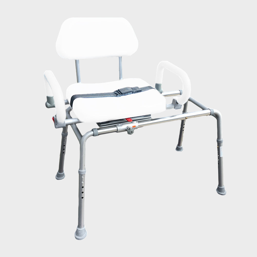 Swivel Seat Carousel Sliding Transfer Bench for Disabled & Elderly - Safe Bathroom Shower Chair with Adjustable Height - Ideal for Mobility Assistance & Home Care Use