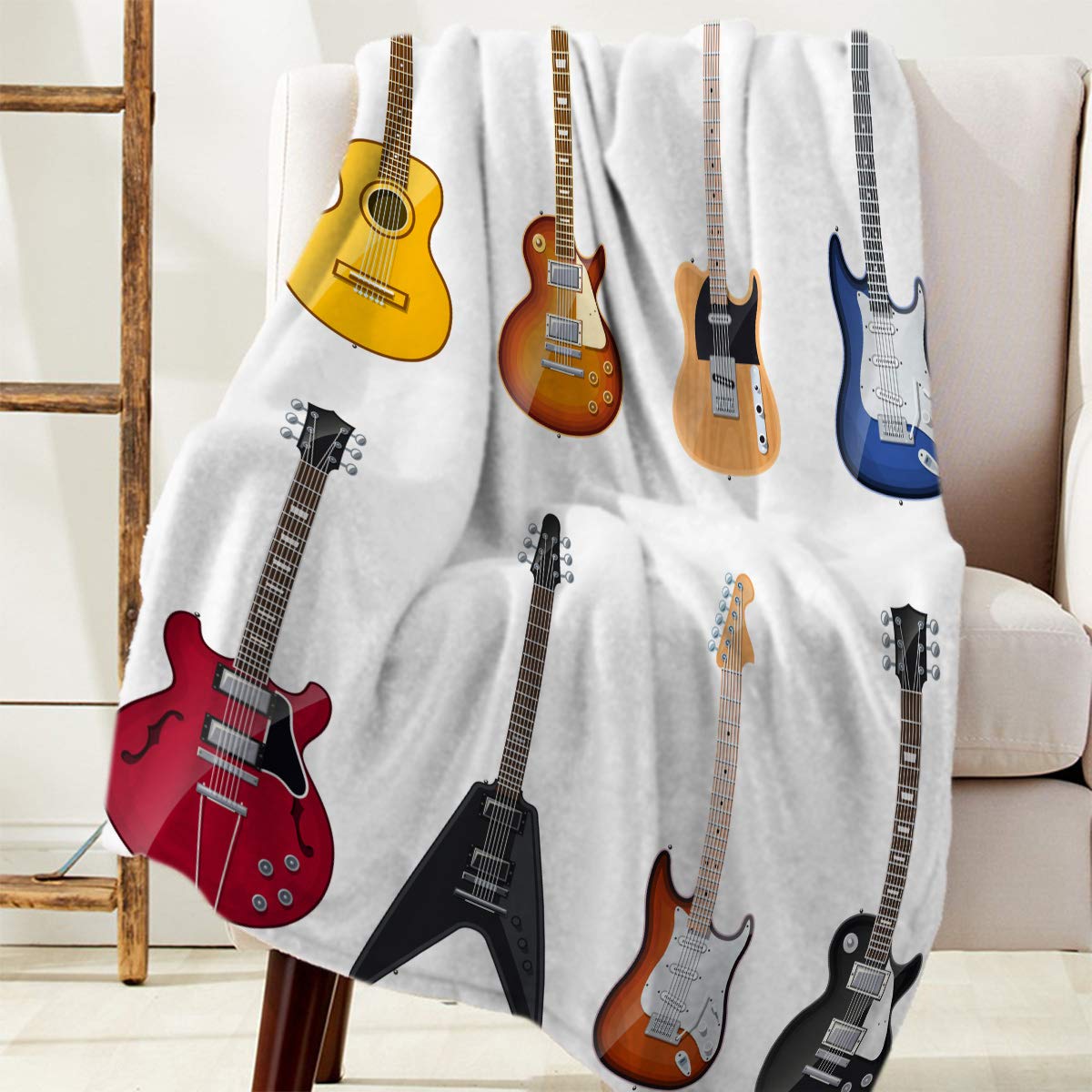 SODIKA Flannel Fleece Blanket - Ultra Soft Microfiber Throw Blanket for Couch & Bed - Cozy Guitar Print Twin Size 40