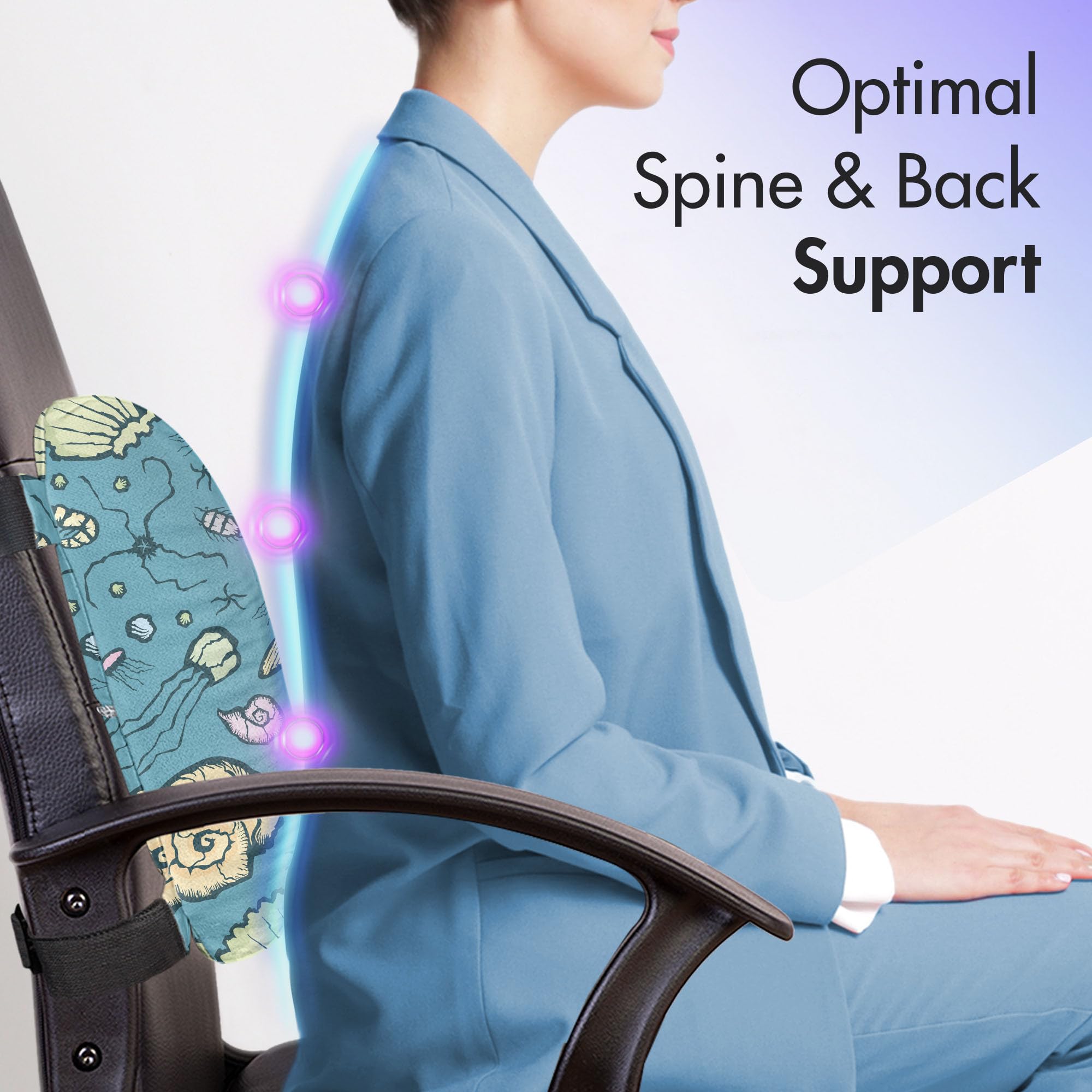 Ambesonne Under The Sea Lumbar Support Pillow - Hand-Painted Ocean Theme with Clams, Nautilus & Jellyfish - High Density Foam for Office Chair & Car Seat - 14