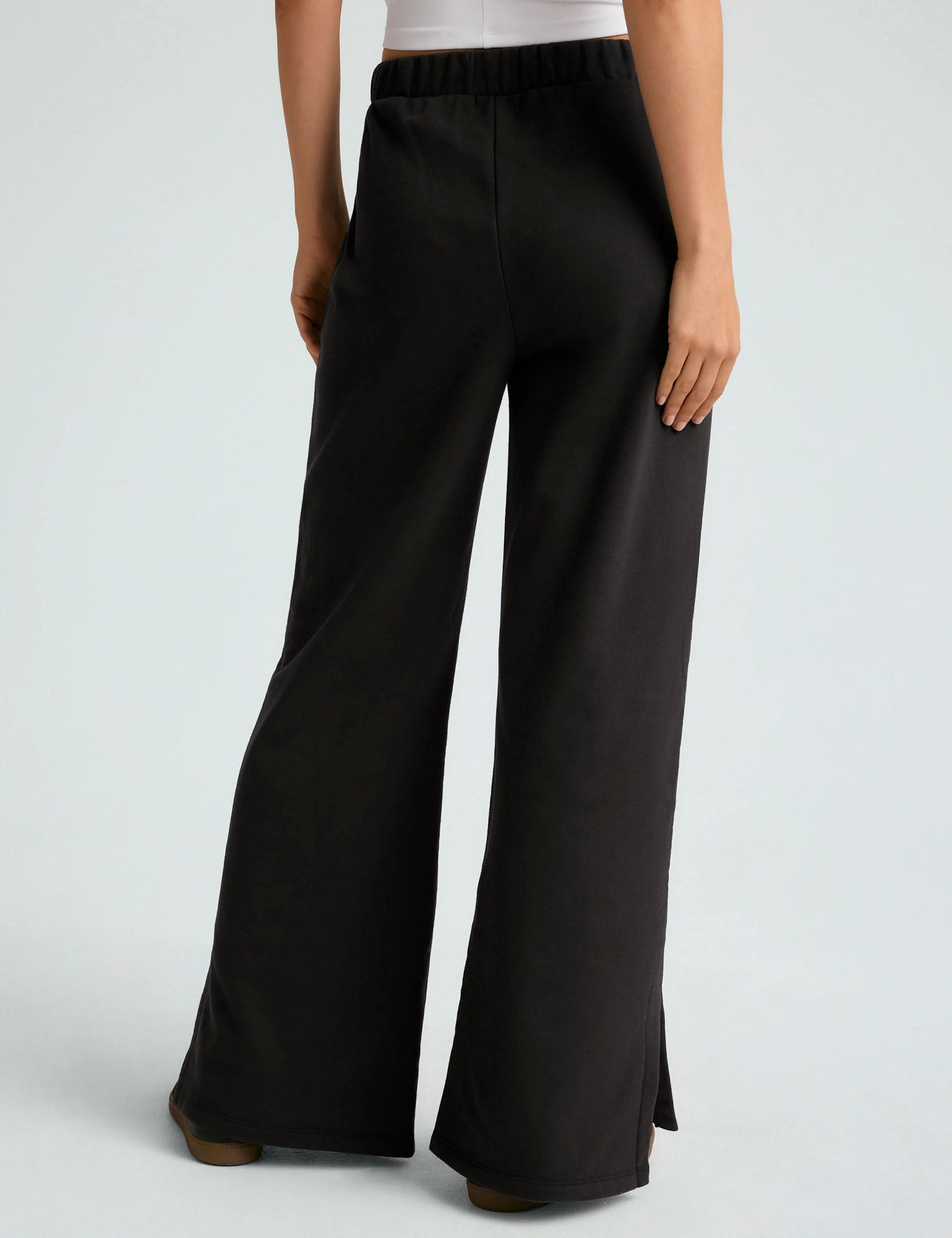 Open Ended Mid Rise Wide Leg Pants for Women - Black | Comfortable Stretchy Lounge Pants for Yoga, Work from Home & Casual Wear