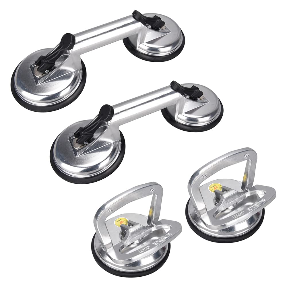SOLUDE 4-Pack Heavy Duty Glass Suction Cup Lifters - Aluminum Vacuum Grippers for Moving Windows, Tiles, Mirrors & Granite - Double Gripper Sucker Plate for Home Renovation & Construction Projects