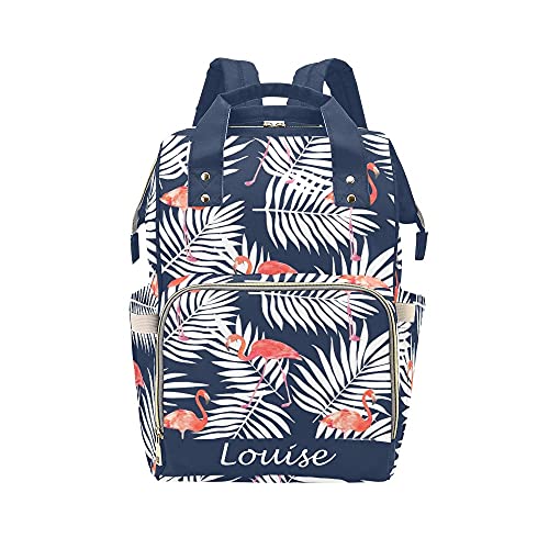 Personalized Diaper Backpack with Watercolor Flamingo & Tropical Leaves - Custom Name Travel Nappy Bag for Baby Boys & Girls | Perfect Baby Shower Gift & Mommy Essentials Organizer for Outings, Park Visits & Airplane Travel
