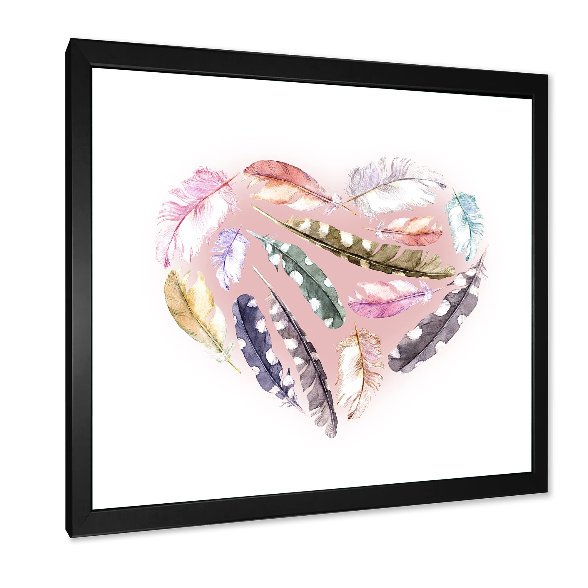 Bohemian Feather Heart Wall Art - Ethnic Eclectic Framed Decor for Living Room, Bedroom & Boho Home Decor