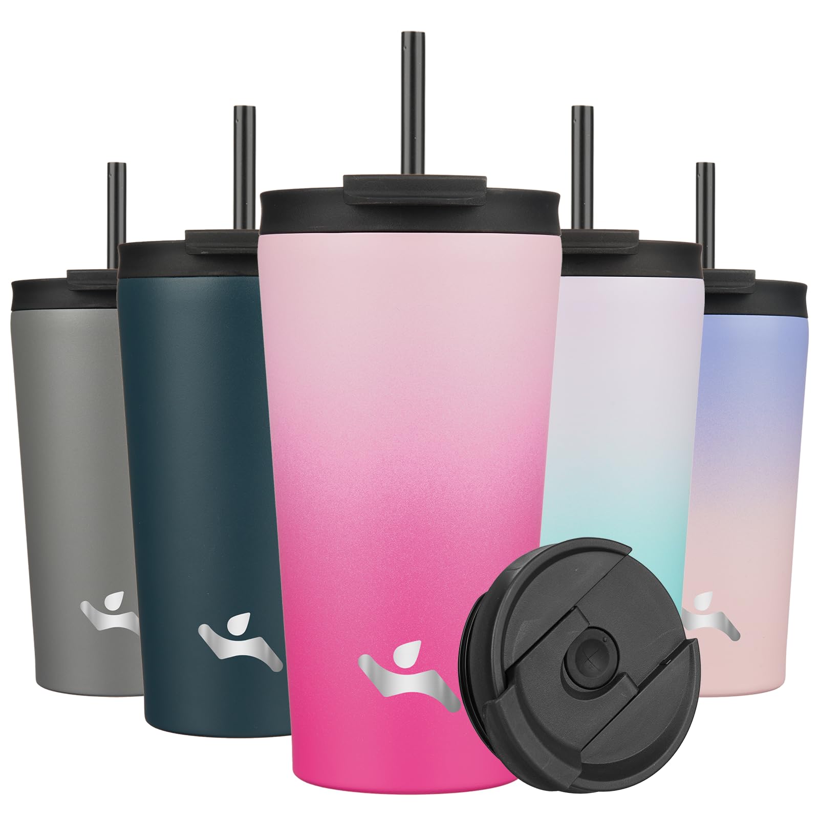 18oz Insulated Stainless Steel Tumbler with Lid & 2 Straws - Vacuum Sealed Travel Mug for Coffee, Tea & Cold Drinks - Cherry Red - Perfect for Office, Gym, Hiking & Road Trips