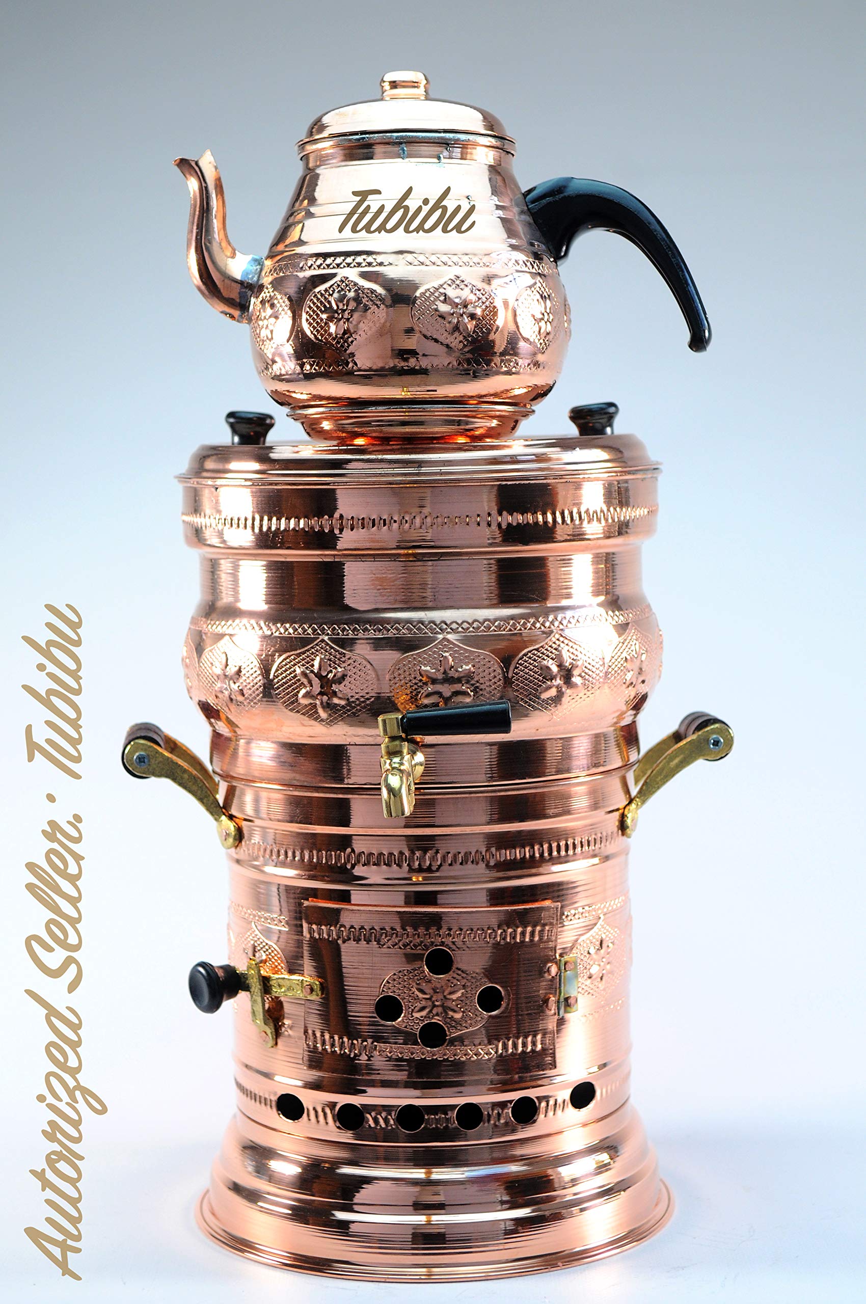 Handmade Real Copper Samovar Tea Pot Set with Charcoal - Traditional Russian Tea Maker for Home & Office - Medium Size Antique Copper Samovar for Tea Lovers & Collectors