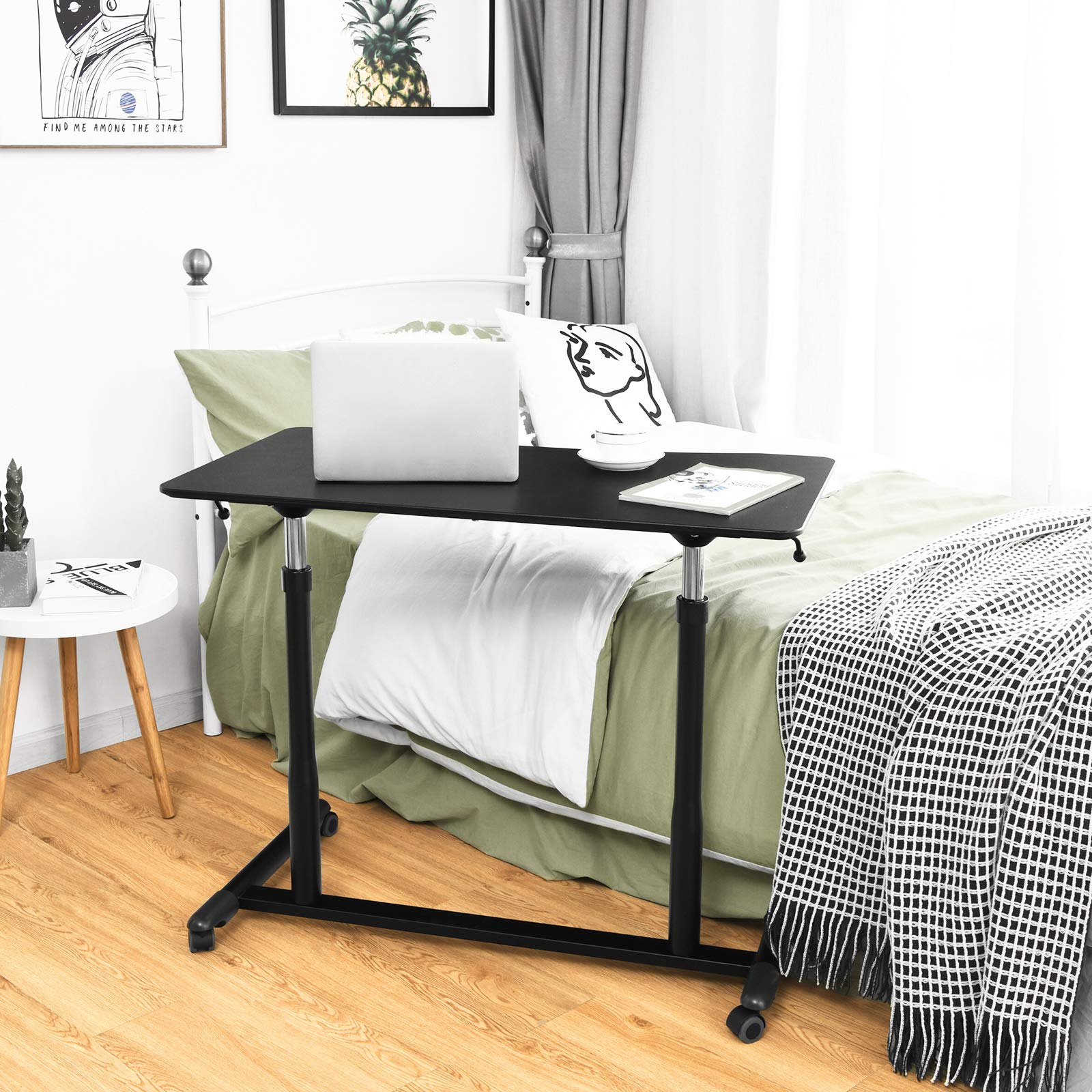 Tangkula Adjustable Height Mobile Standing Desk with Wheels - Rolling Compact Computer Desk with Steel Frame & MDF PVC Tabletop - Perfect for Home Office, Small Spaces & Remote Work (Black)