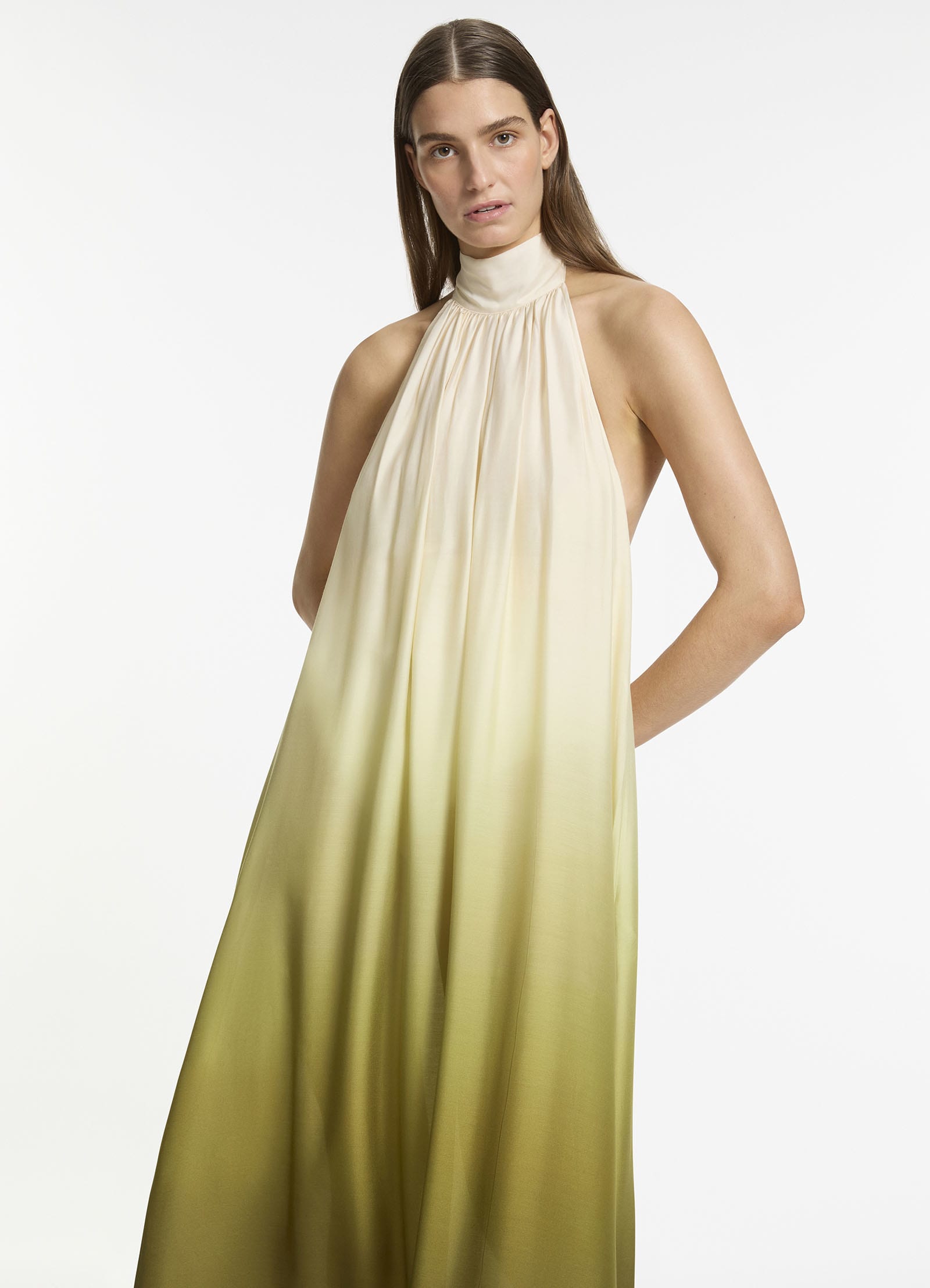 Acacia Haze Halter Maxi Dress - Flowy Boho Summer Dress with Eucalyptus Print | Perfect for Beach Vacations, Music Festivals & Date Nights