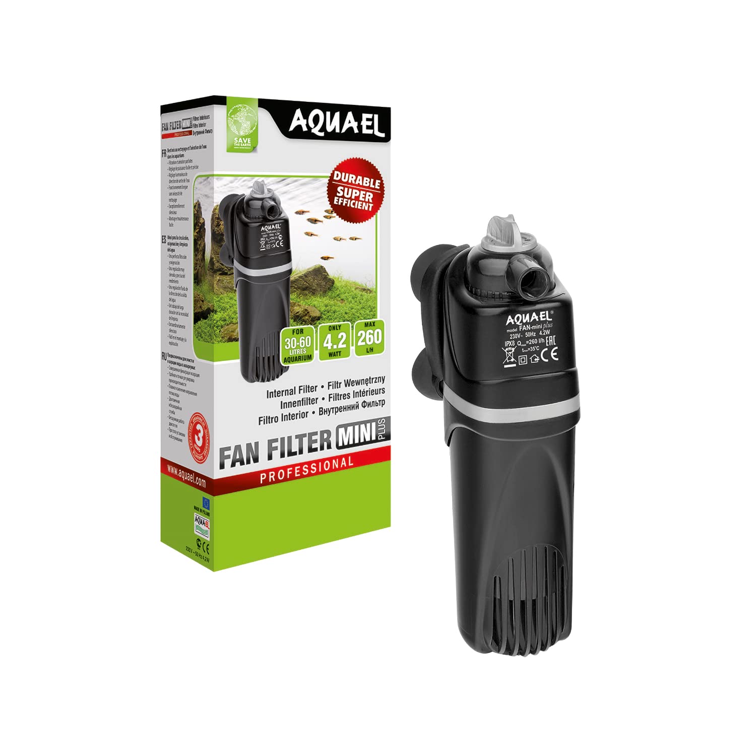 Aquael Fan Mini Internal Aquarium Filter - Quiet Submersible Water Pump for Fish Tanks, Small Aquariums & Terrariums - Perfect for Home, Office & Pet Stores