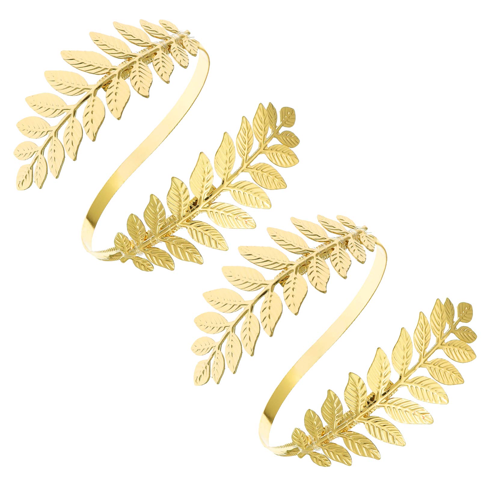 RechicGu 2-Pack Adjustable Leaf Cuff Bracelet Set - Roman Greek Style Armlet Jewelry for Women | Perfect for Weddings, Christmas, Costume Parties & Boho Fashion
