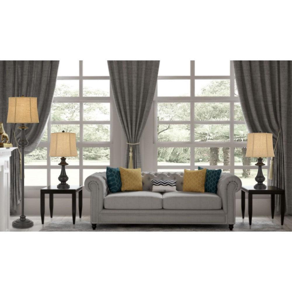 Cal Lighting 100W LED Floor Lamp and Table Lamp Set - Modern 3-Piece Lighting Kit for Living Room, Bedroom & Office Decor