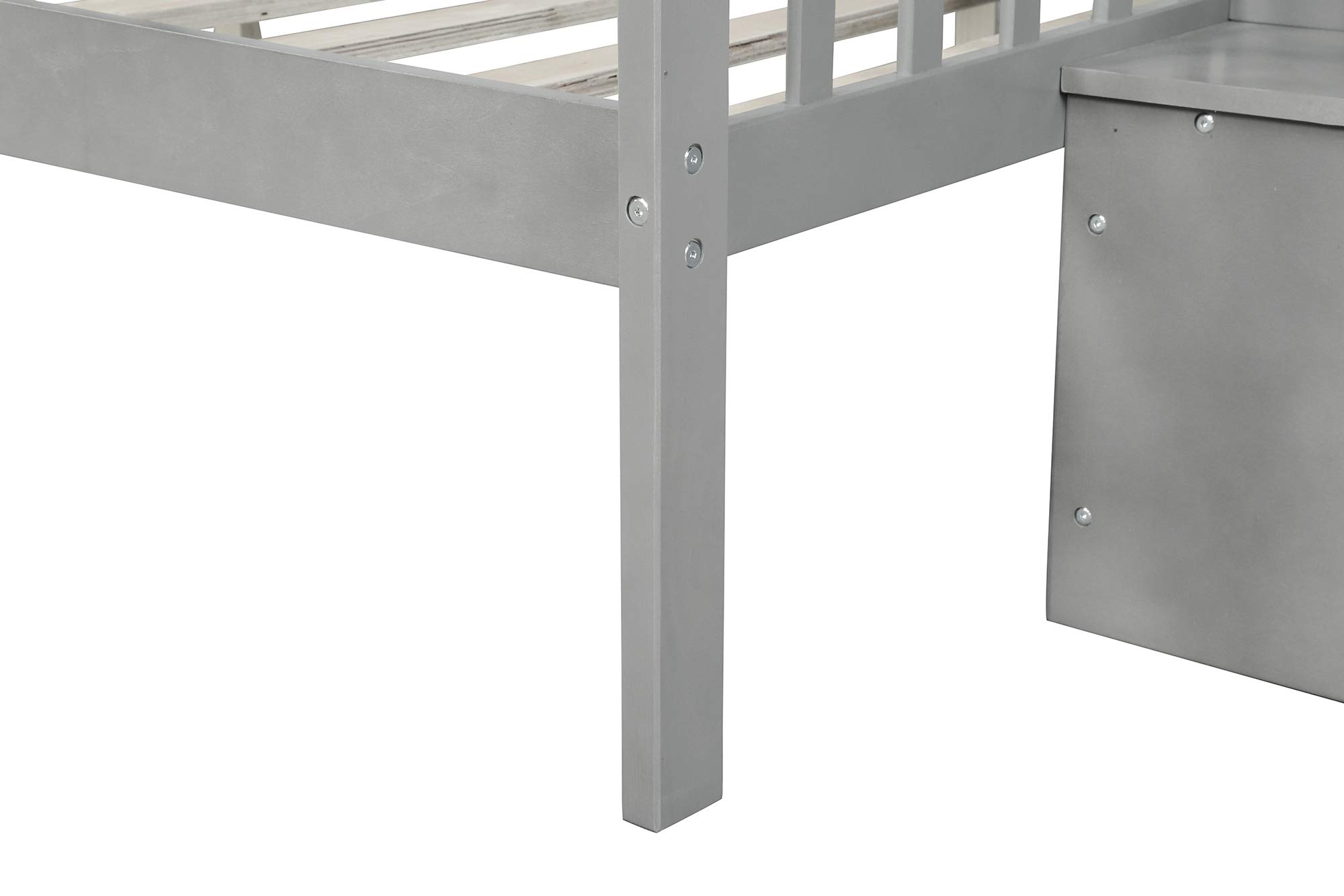 Twin Over Full Bunk Bed Frame for Kids - Solid Wood Bunk Beds with Storage, Safety Rail & Stair Loft in Grey | Space-Saving Kids Bedroom Furniture for Siblings or Sleepovers
