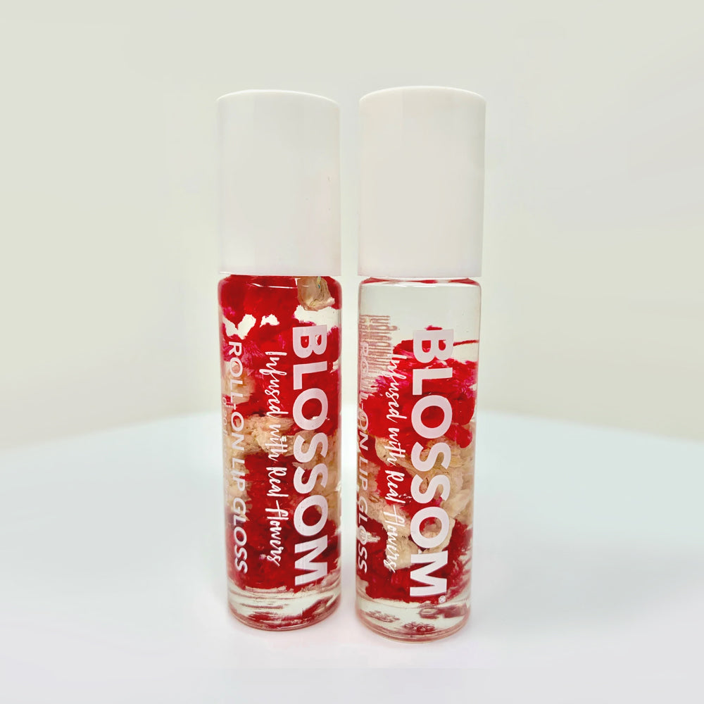Blossom Roll On Lip Gloss with Real Flower Infusion - 2 Pack Hydrating Lip Gloss for Women, Natural & Shiny - Perfect for Daily Wear, Date Night & Special Occasions