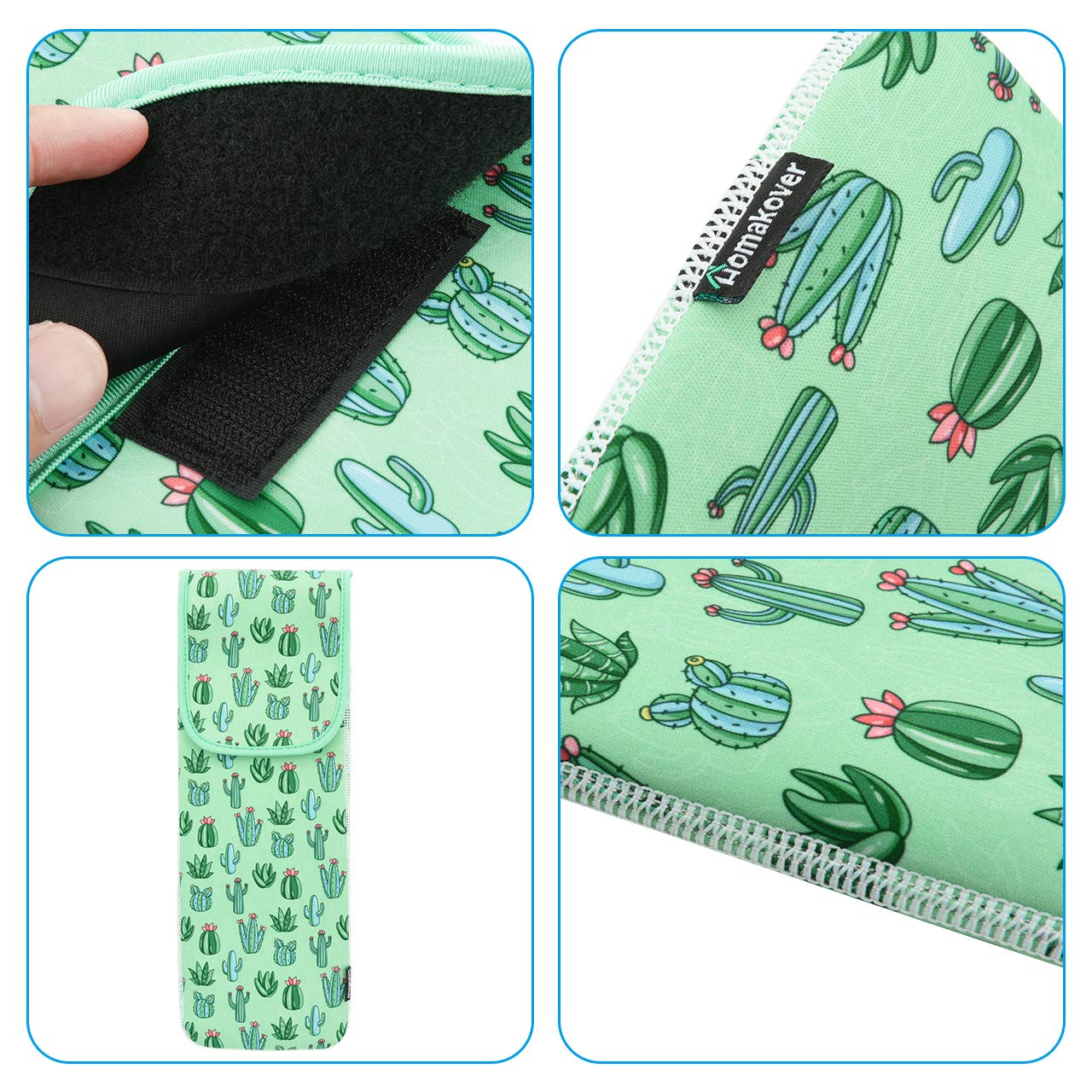 Heat Resistant Neoprene Curling Iron Holder - 15 x 5 Inch Travel Case for Flat Iron & Curling Wand (Green Cactus Pattern) | Perfect for Salon, Home Use & Travel Accessories