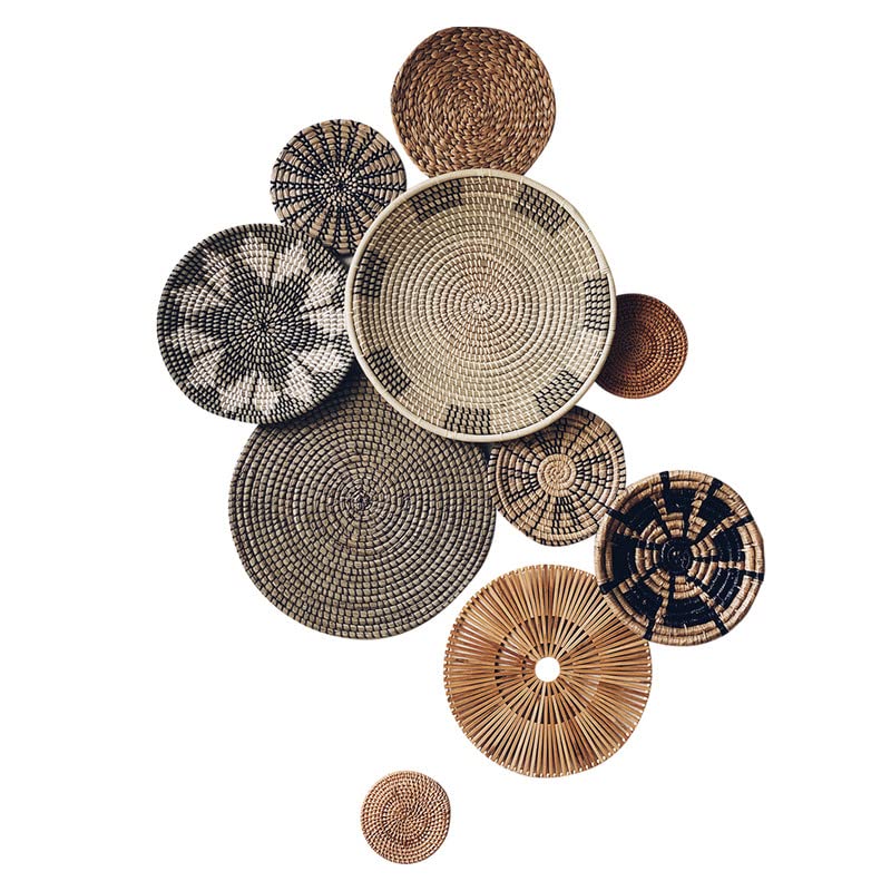 10-Piece Woven Wall Hanging Basket Set - Boho Kitchen Decor, African Woven Baskets for Wall Décor, Bohemian Style Home Decoration - Perfect for Living Room, Bedroom, or Kitchen Storage